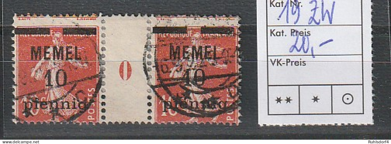 Memel: Nr. 19 Mit Zwischensteg, Gest. - Memel (Klaïpeda) 1923