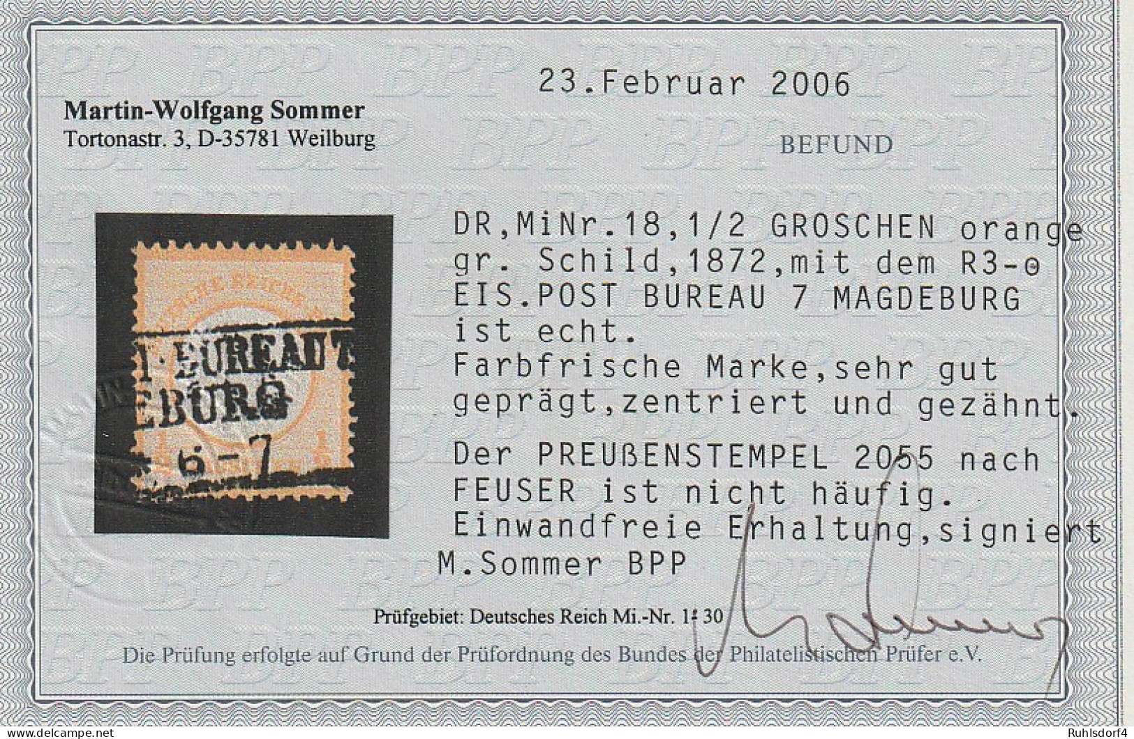 DR: Brustschild Nr. 18, Preußenstempel Magdebg., Befund Sommer - Other & Unclassified