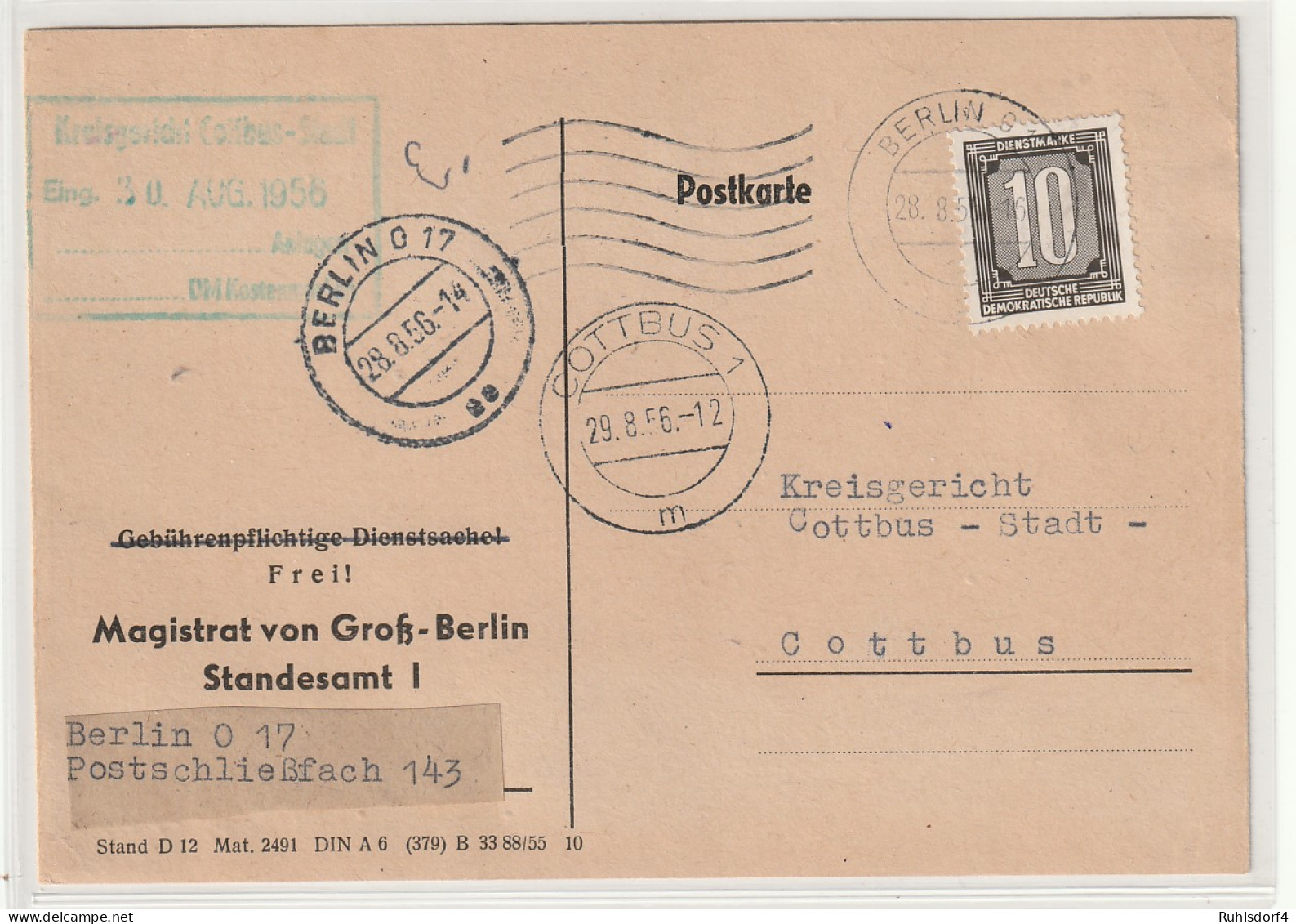 ZKD (A): 10 Pfg. Auf Standesamt-Postkarte Berlin - Altri & Non Classificati