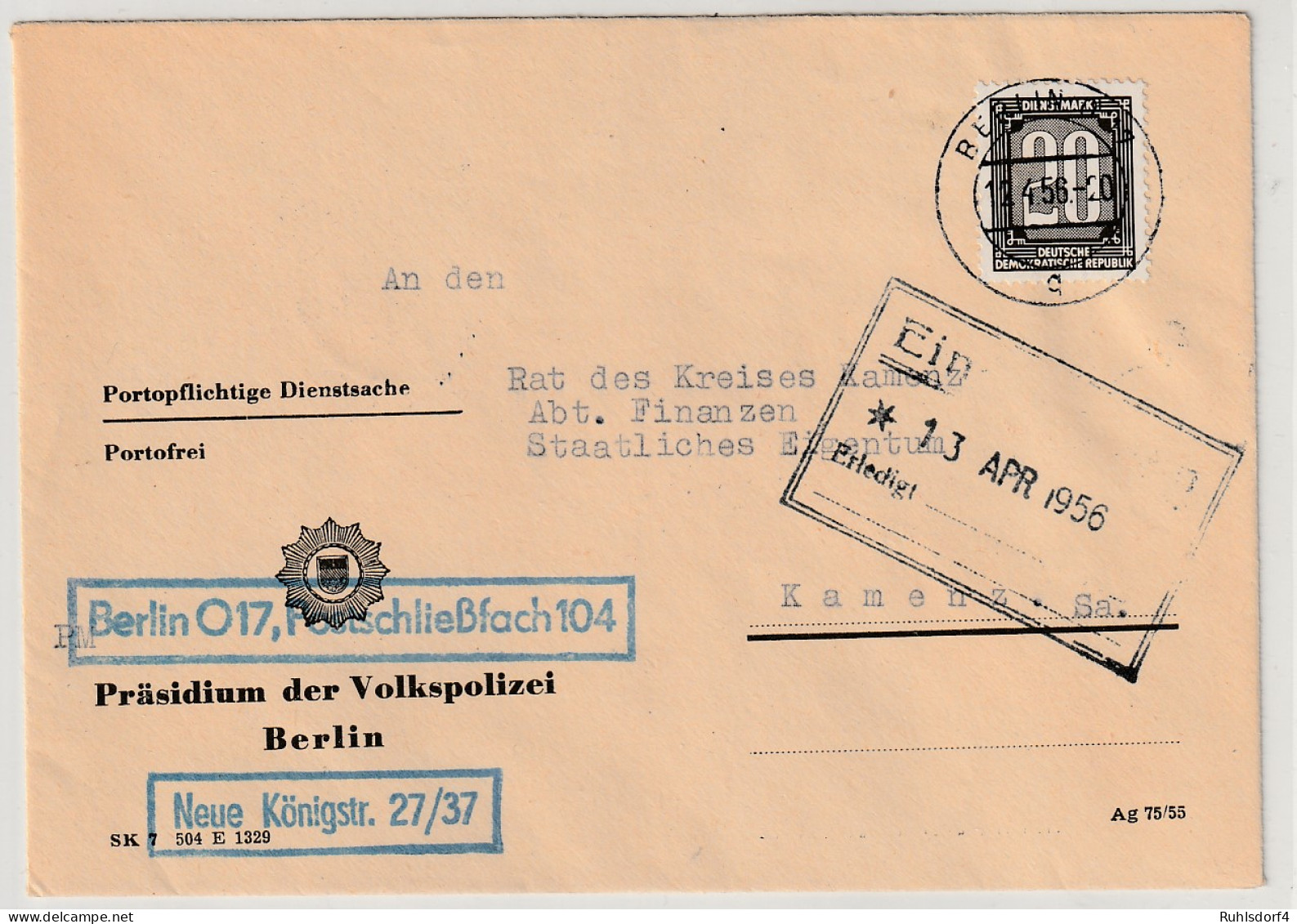ZKD (A): Brief Vom Präsidium Der Volkspolizei - Other & Unclassified