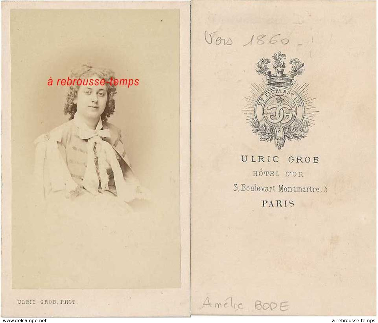CDV Par Ulric Grob à Paris- Amélie Bode, Chanteuse Vers 1860-artiste- - Oud (voor 1900)