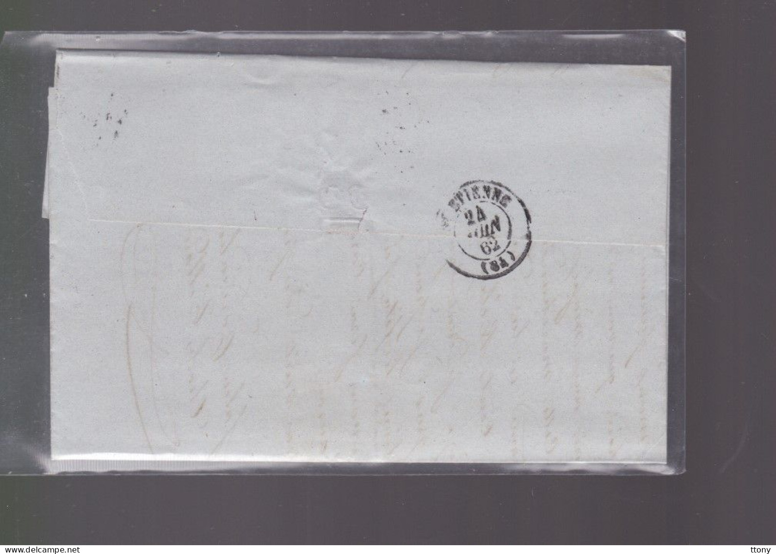 Un  Timbre  Napoléon III N° 14     20 C Bleu  Lettre Cachet Lyon    1862   Destination  St -Etienne - 1862 Napoléon III