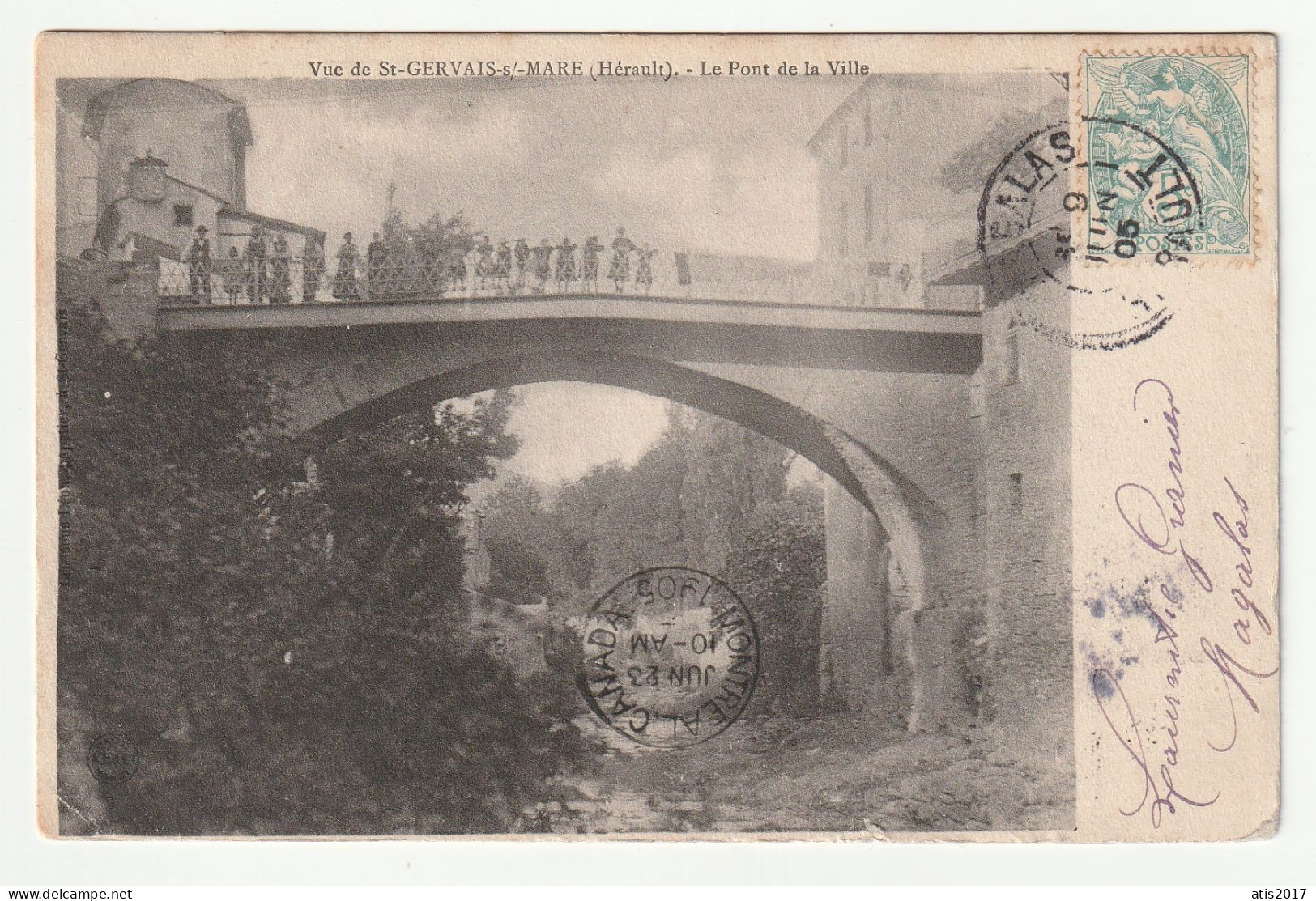 St-Gervais-S.-Mare - Le Pont De La Ville - Cliché Peu Commun Avec Animation Sur Le Pont - Cpa 1905 - Other & Unclassified