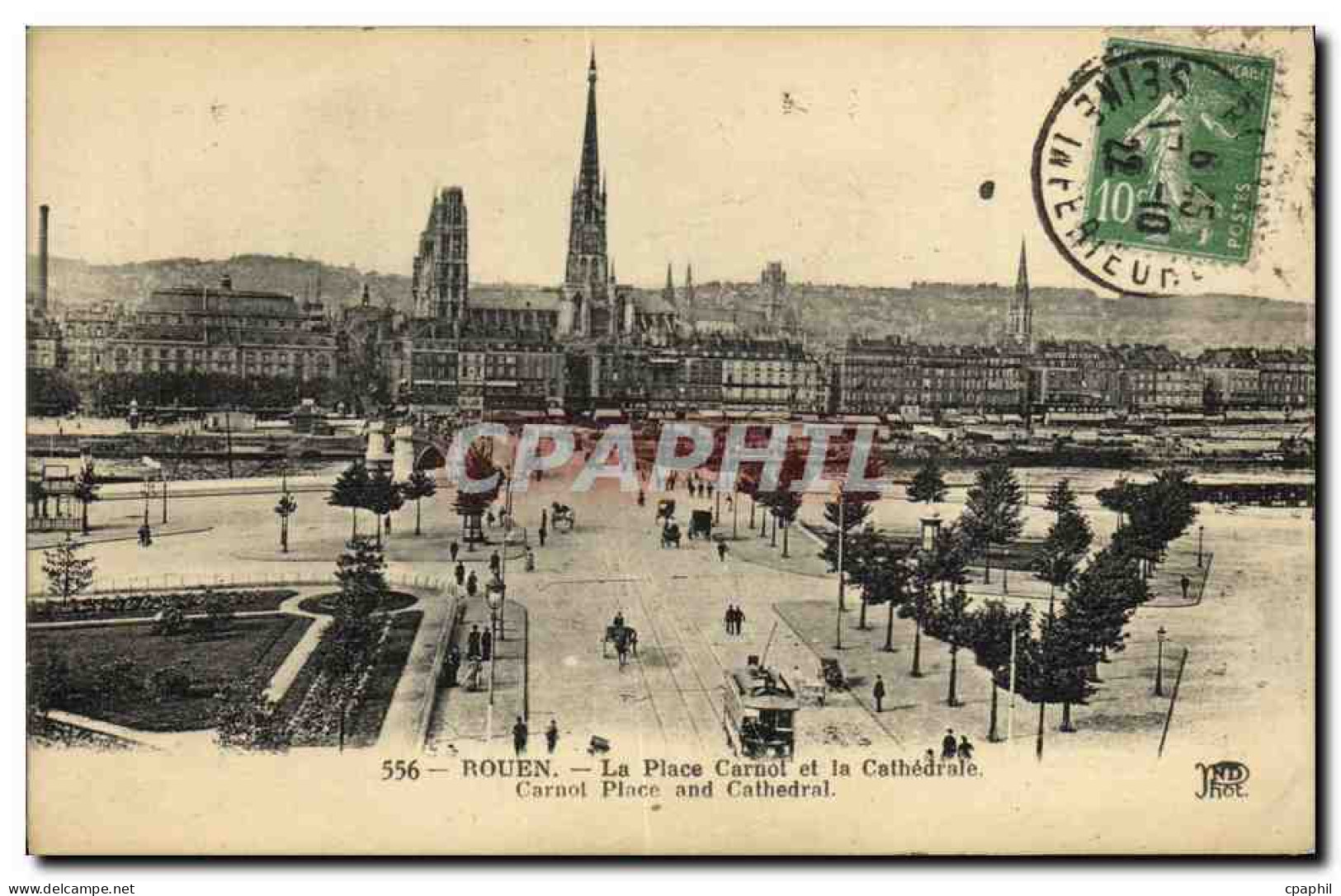 CPA Rouen La Place Carnot Et La Cathedrale  - Rouen