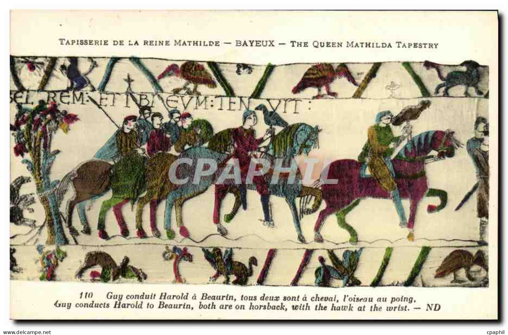 CPA Bayeux Tapisserie De La Reine Mathilde Guy Conduit Harold A Beaurin Faucon  - Bayeux
