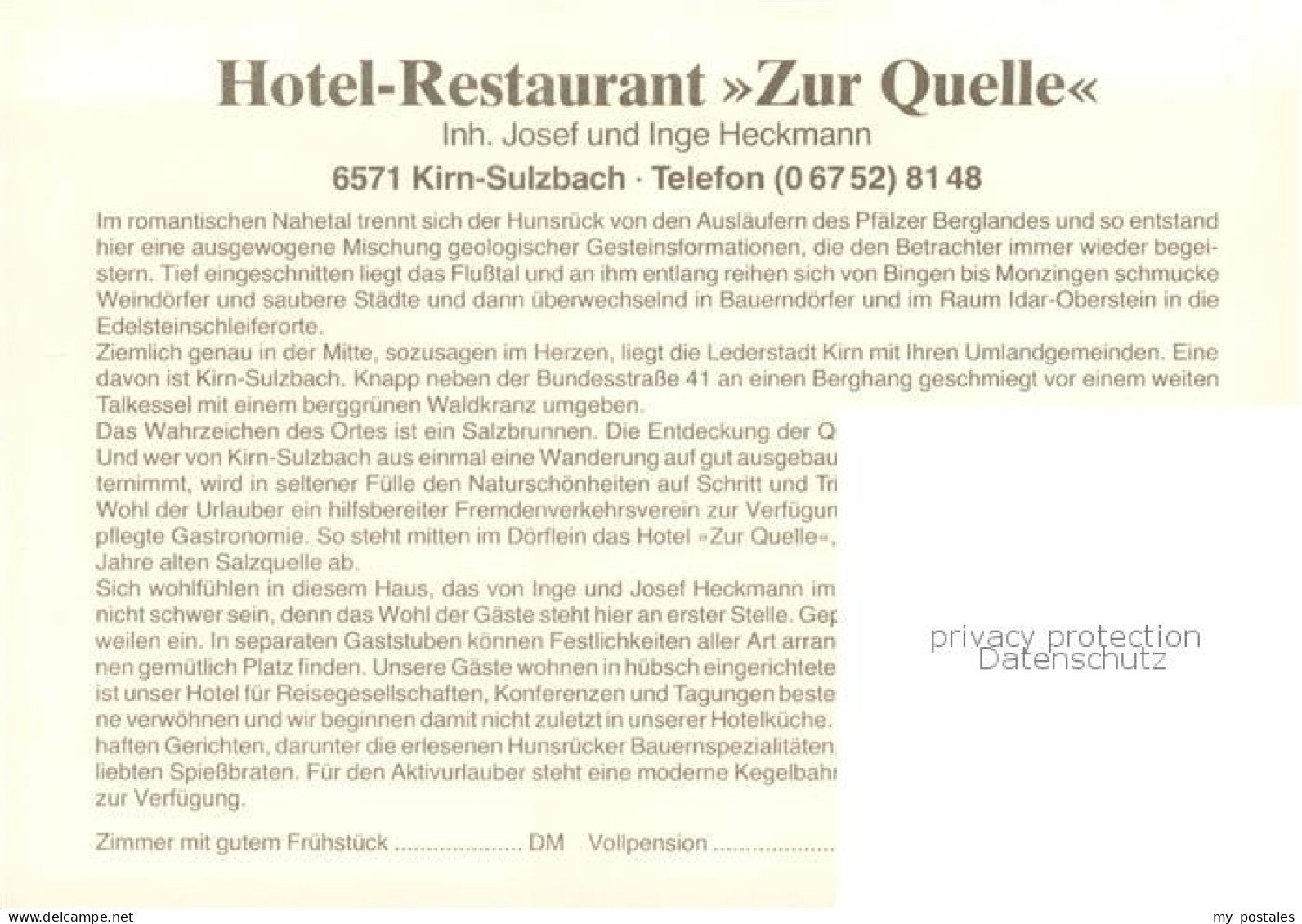 73787562 Sulzbach Kirn Nahe Hotel Restaurant Zur Quelle Gastraeume Kegelbahn Zim - Kirn