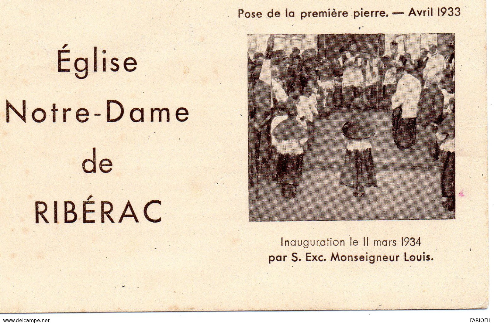 Eglise Notre Dame De RIBERAC - Inauguration Le 11 Mars 1934 Par Monseigneur Louis . - Riberac