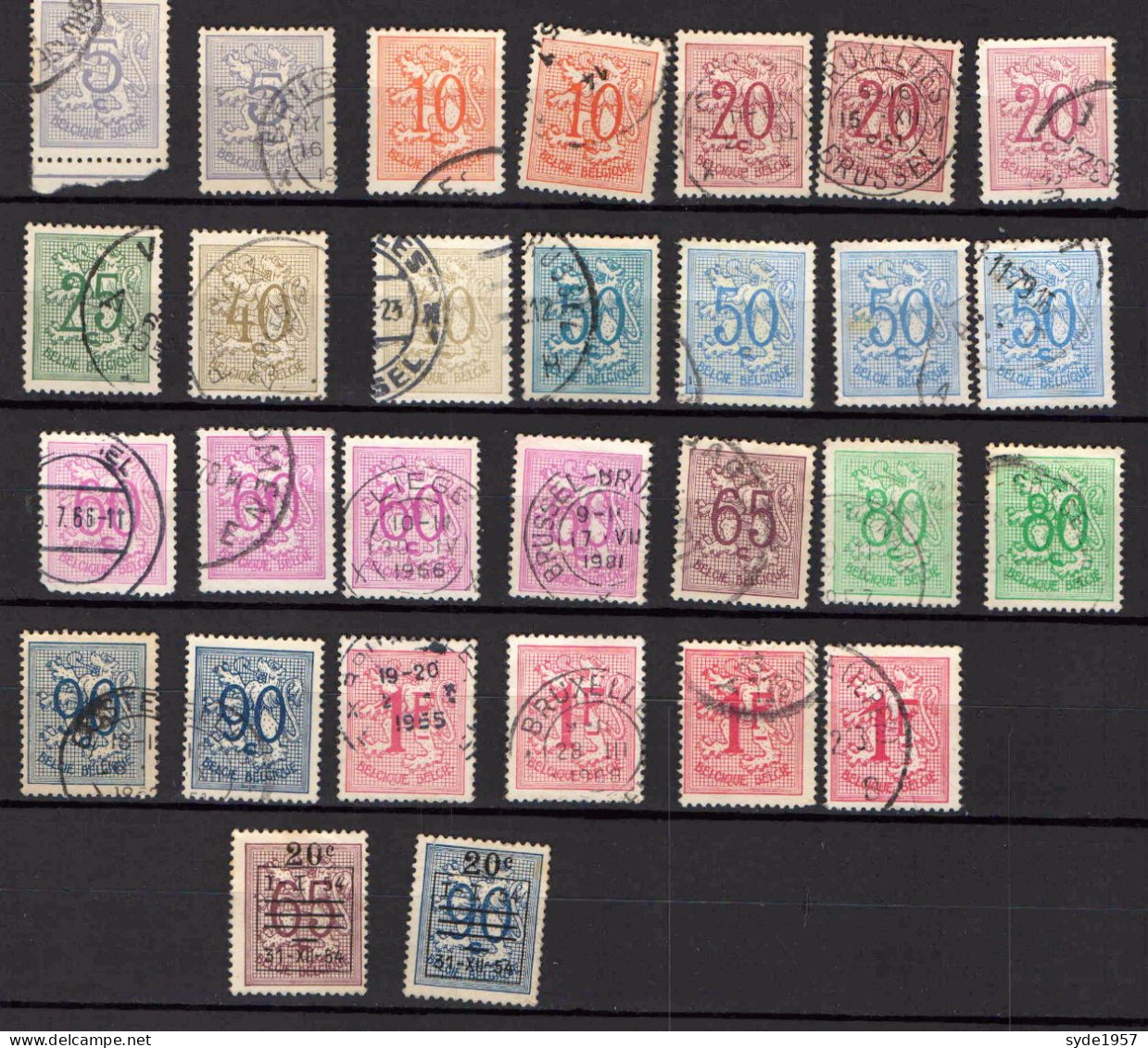 1951 - Chiffre Sur Lion Héraldique COB 849 à 859 (27 Timbres, Différents Tons,et Papiers,..) +1954 COB 941-942 Oblitérés - 1951-1975 Heraldischer Löwe (Lion Héraldique)