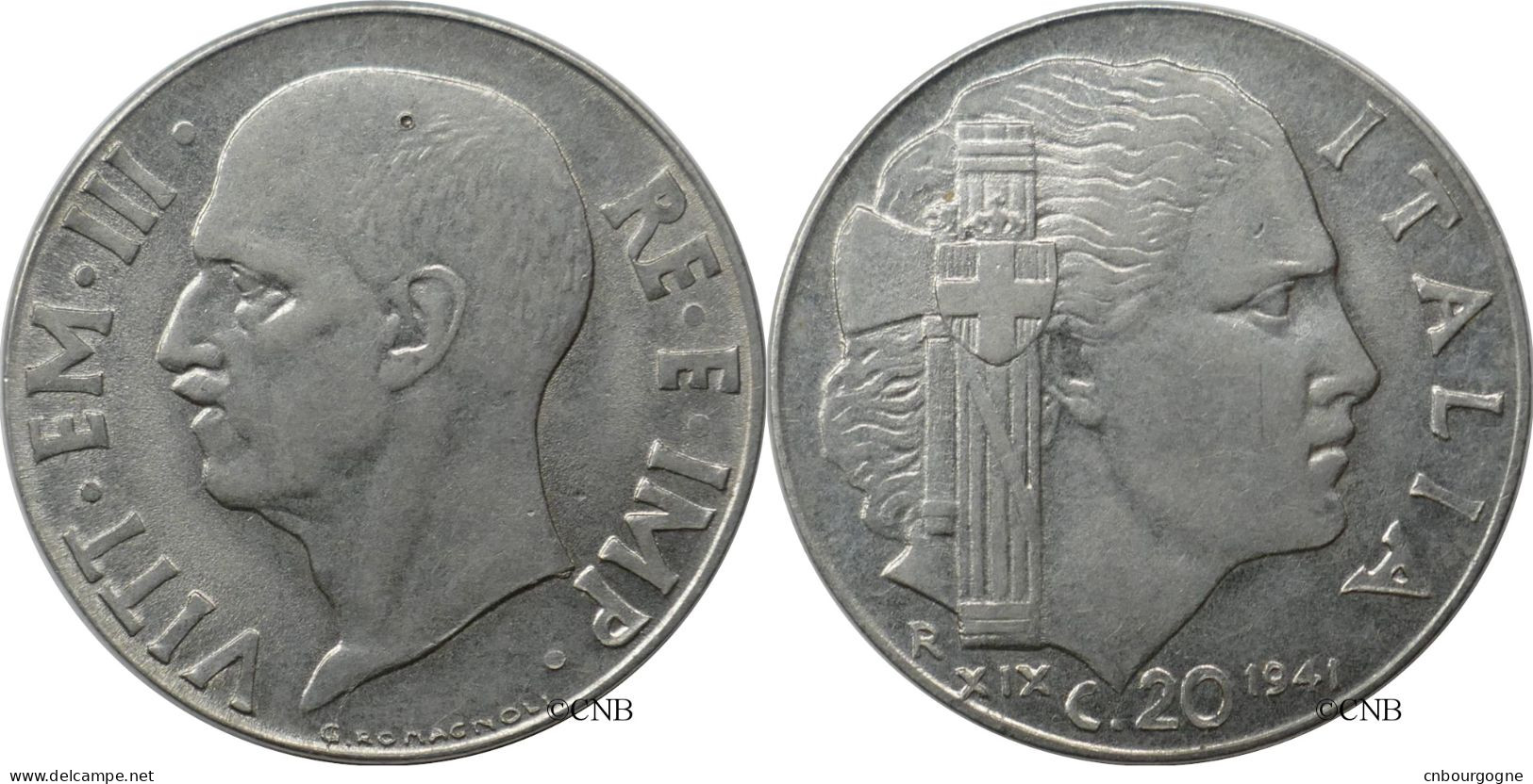 Italie - Royaume - Victor-Emmanuel III - 20 Centesimi 1941 R XIX Coin Cassé Col Du Roi - SUP/AU55 - Mon6385 - 1900-1946 : Victor Emmanuel III & Umberto II