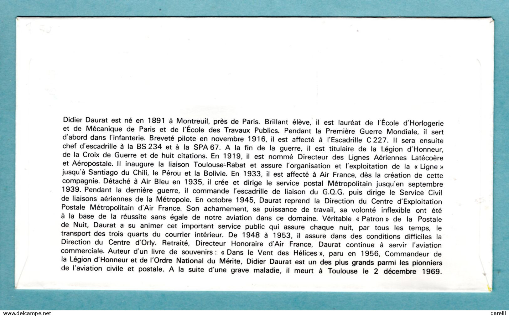 FDC France 1971 - Didier DAURAT - Raymond VANIER - Pionniers De La Poste Aérienne - YT PA 46- Paris - 1970-1979