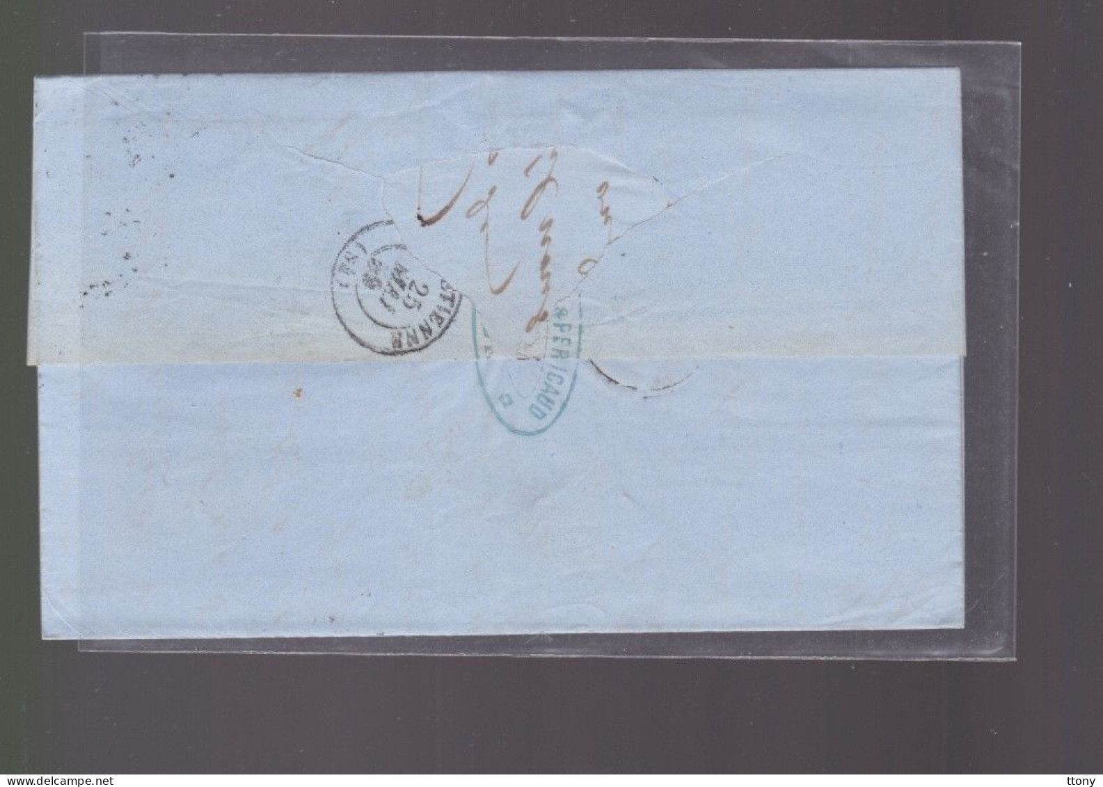 Un  Timbre  Napoléon III N° 14     20 C Bleu  Lettre Lyon         1859    Destination   St -Etienne - 1853-1860 Napoléon III