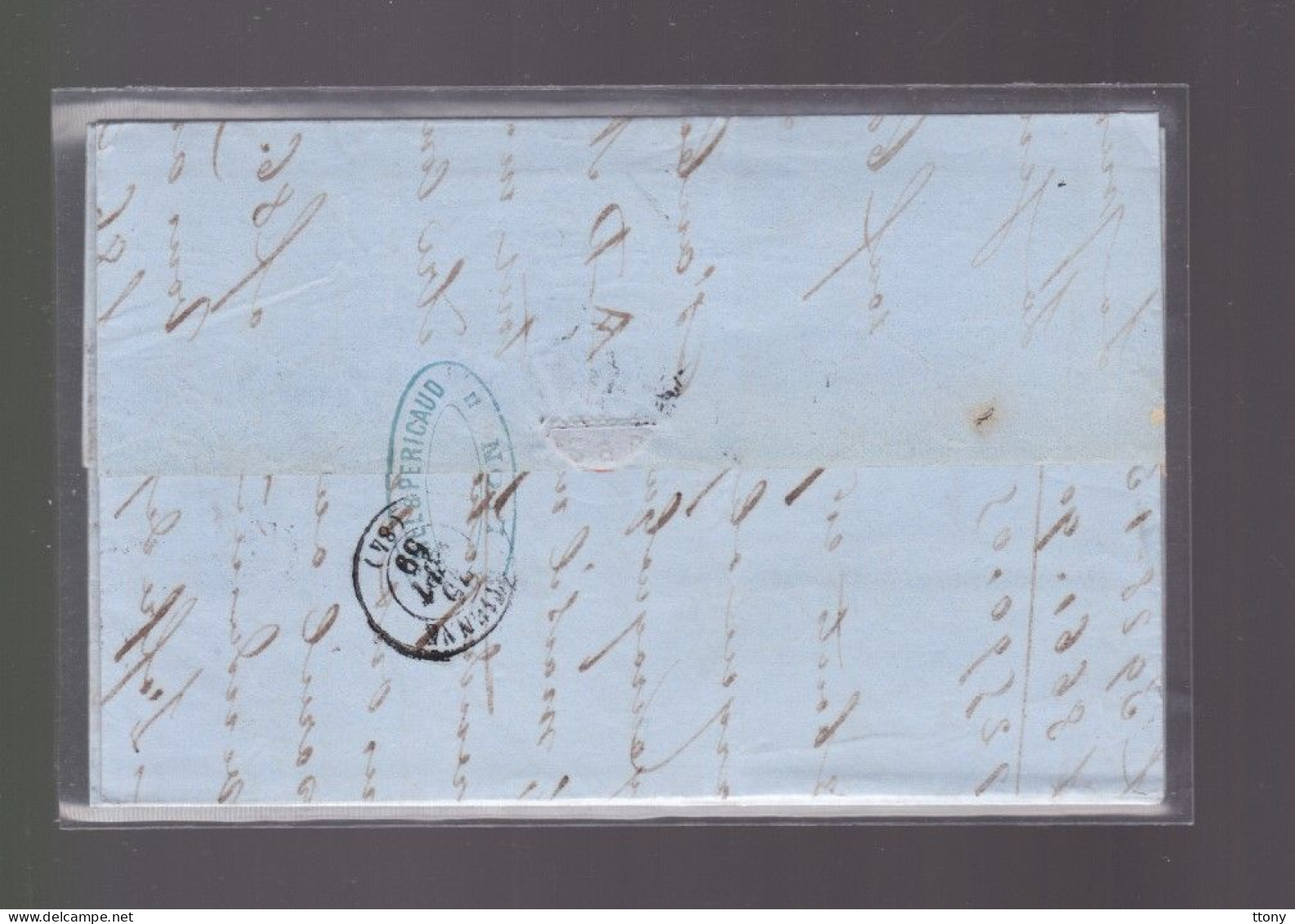 Un  Timbre  Napoléon III N° 14     20 C Bleu  Lettre Lyon         1859    Destination   St -Etienne - 1853-1860 Napoléon III.