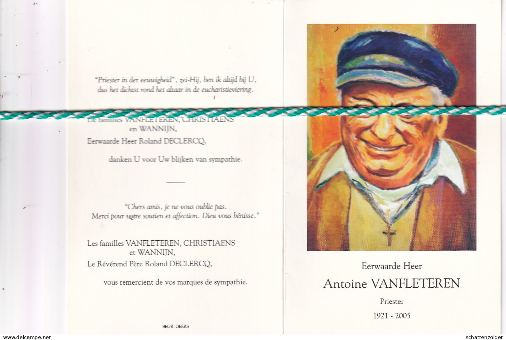 Priester Antoine Vanfleteren 1921, 2005. Foto Schilderij; - Obituary Notices