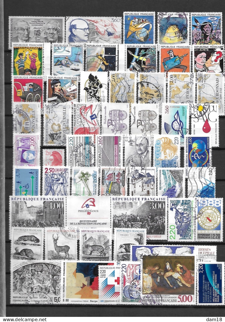 FRANCE ANNEE 1988 53 TIMBRES OBLITERES TOUS DIFFERENTS TOUS EMIS EN 1988 - Oblitérés