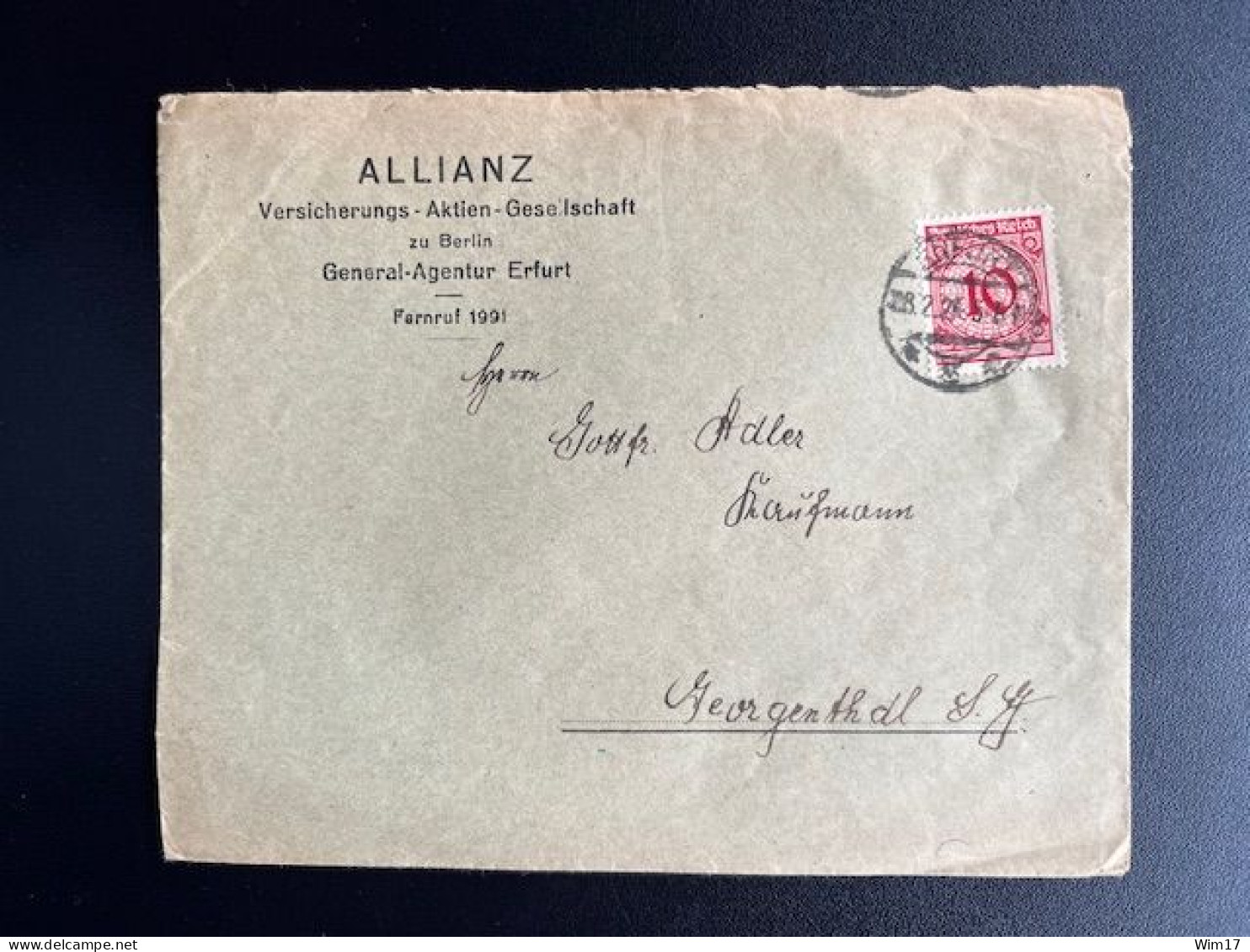 GERMANY 1924 LETTER ERFURT TO GEORGENTHAL 28-02-1924 DUITSLAND DEUTSCHLAND - Brieven En Documenten