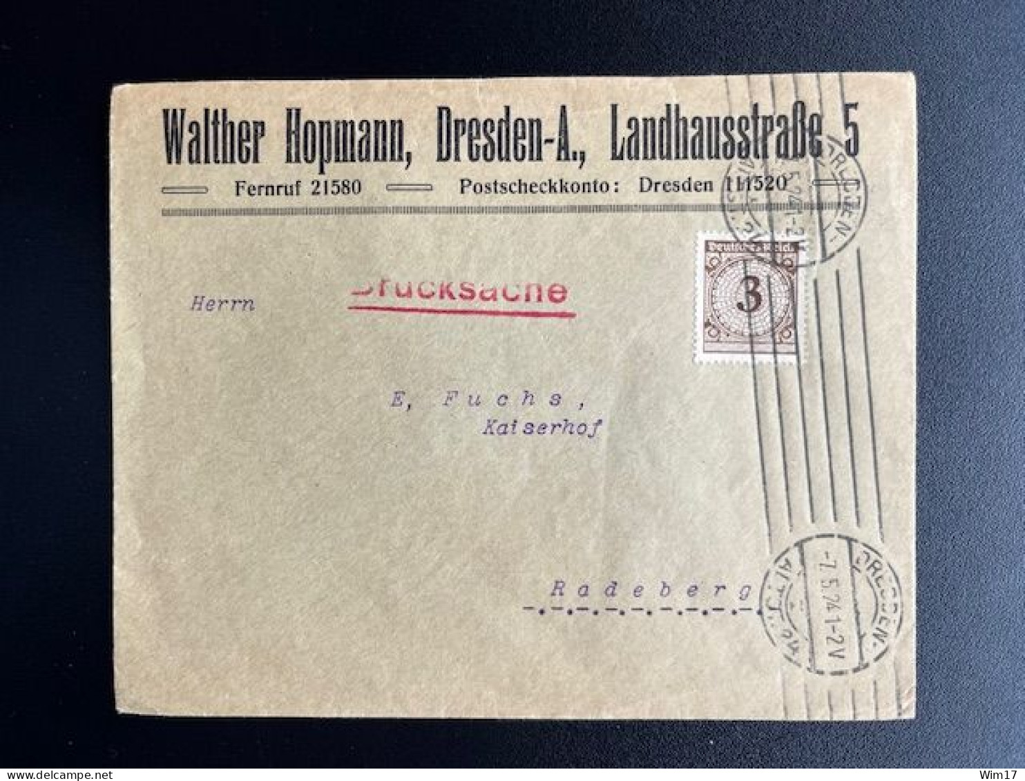 GERMANY 1924 LETTER DRESDEN TO RADEBERG 07-05-1924 DUITSLAND DEUTSCHLAND - Lettres & Documents