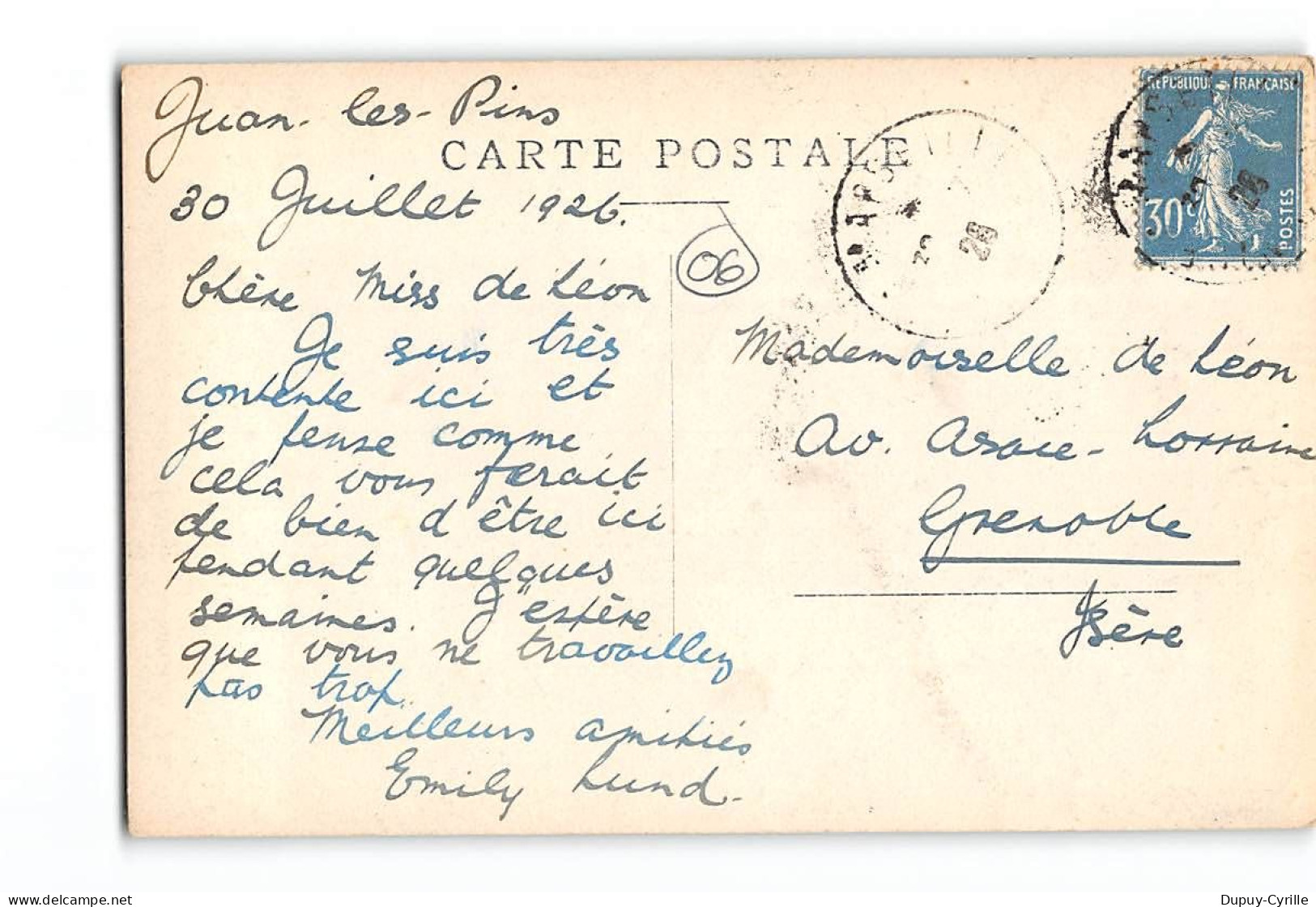 JUAN LES PINS - Juillet 1926 - Très Bon état - Juan-les-Pins