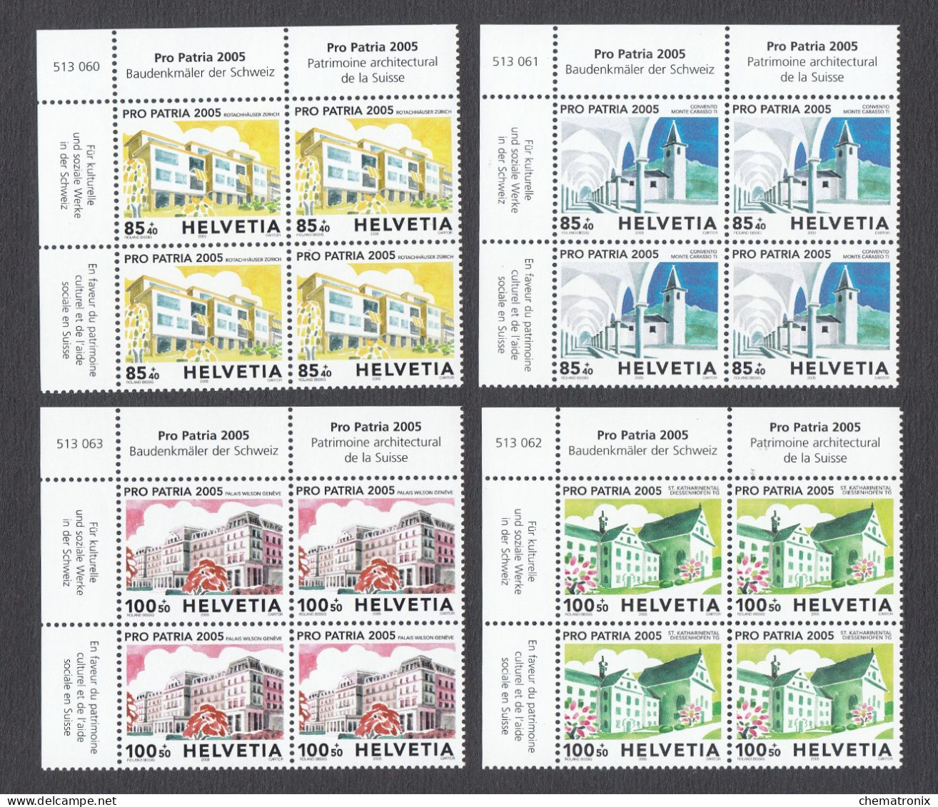 Suiza / Switzerland 2005 - Michel 1918-1921 - Blocks Of 4 (corner Of Sheet) ** MNH - Unused Stamps