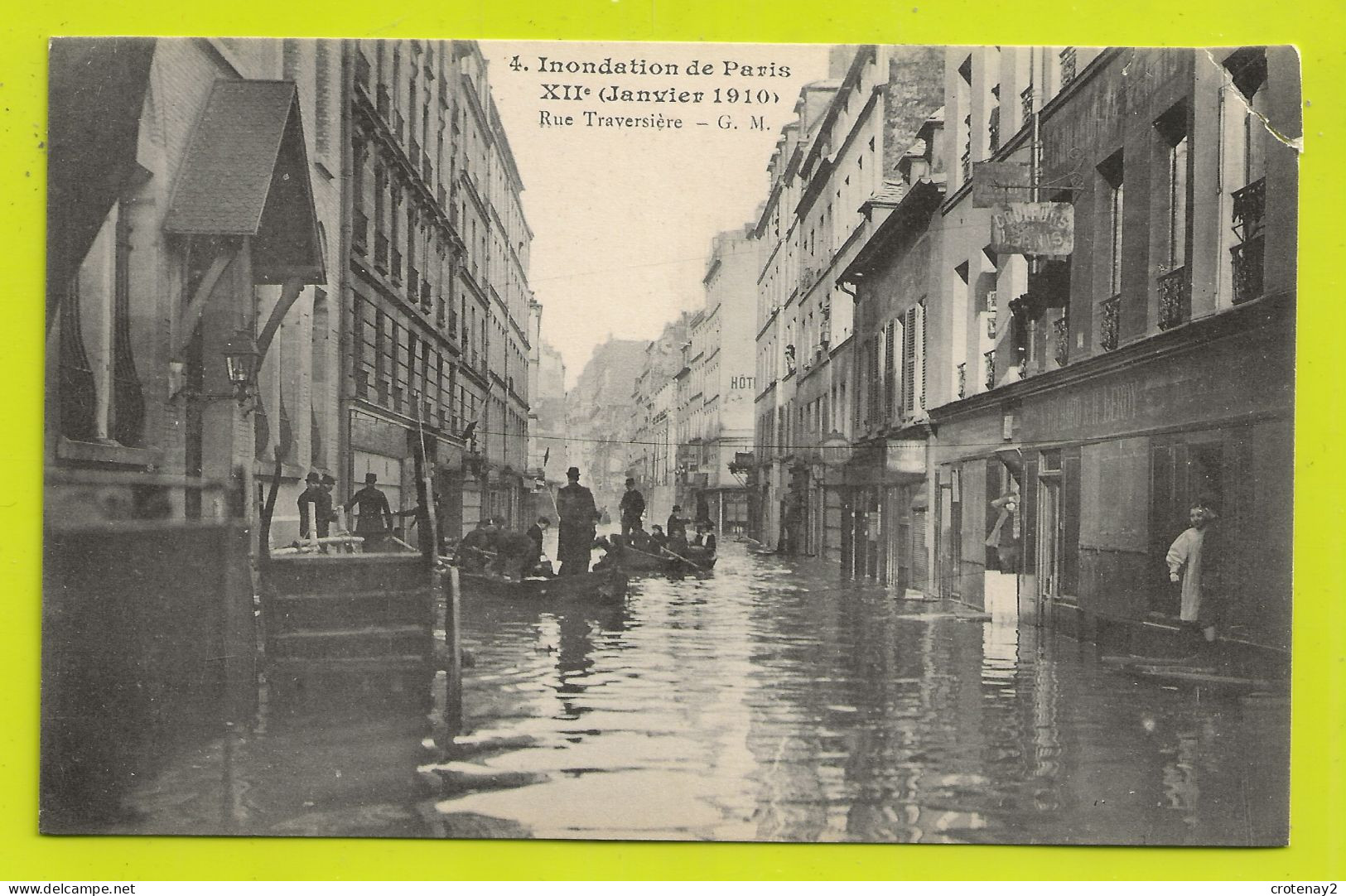 75 PARIS Inondé N°4 En Janvier 1910 Rue Traversière Dans Le XIIème Hommes En Barque Commerces VOIR DOS - Paris Flood, 1910