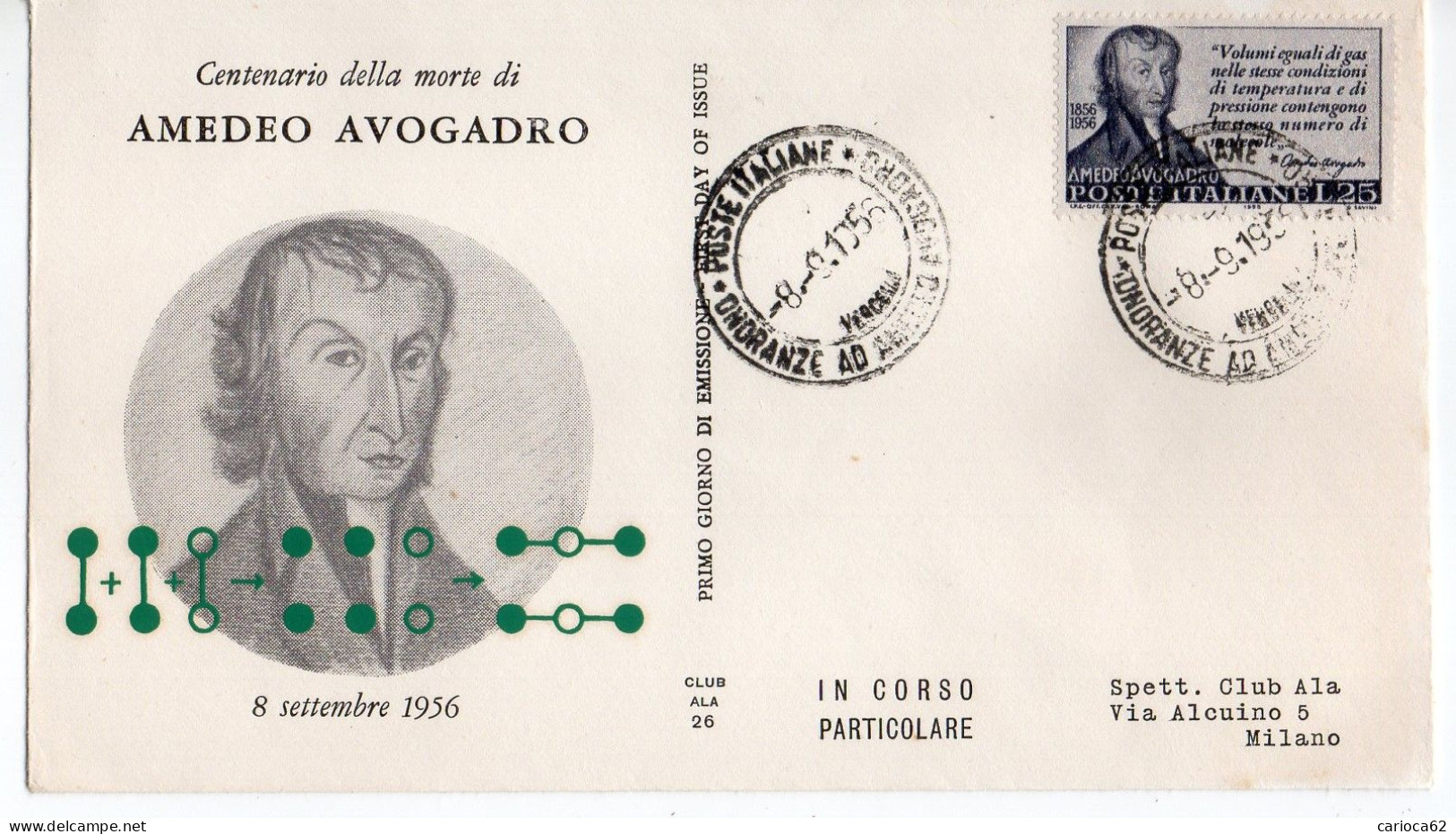 1956 - FDC " AMEDEO AVOGADRO " ALA VEDI++++ - FDC