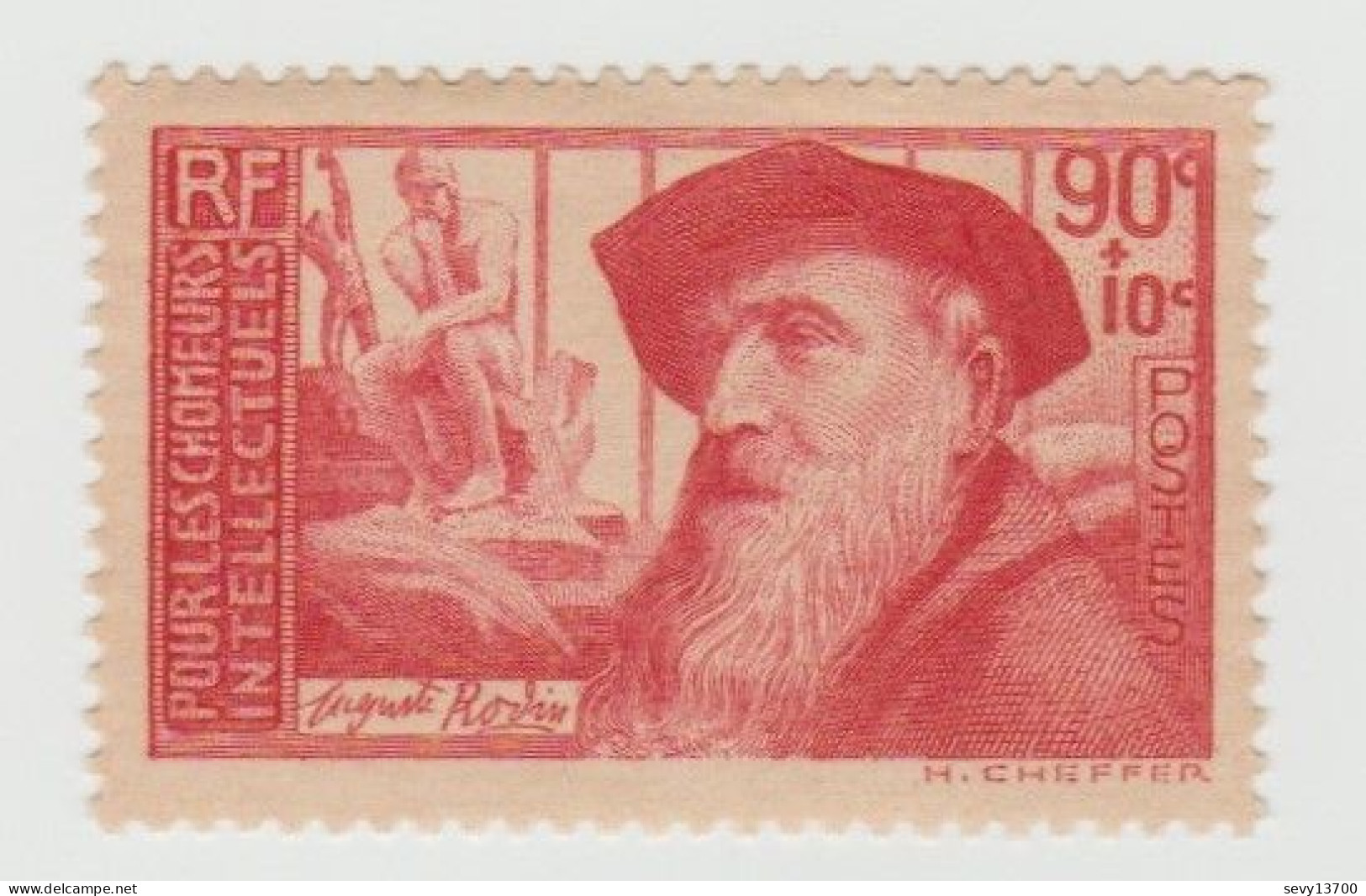 FRANCE 1937 N° 344 Neuf - Auguste Rodin 90c + 10c Rose Carminé - Nuovi