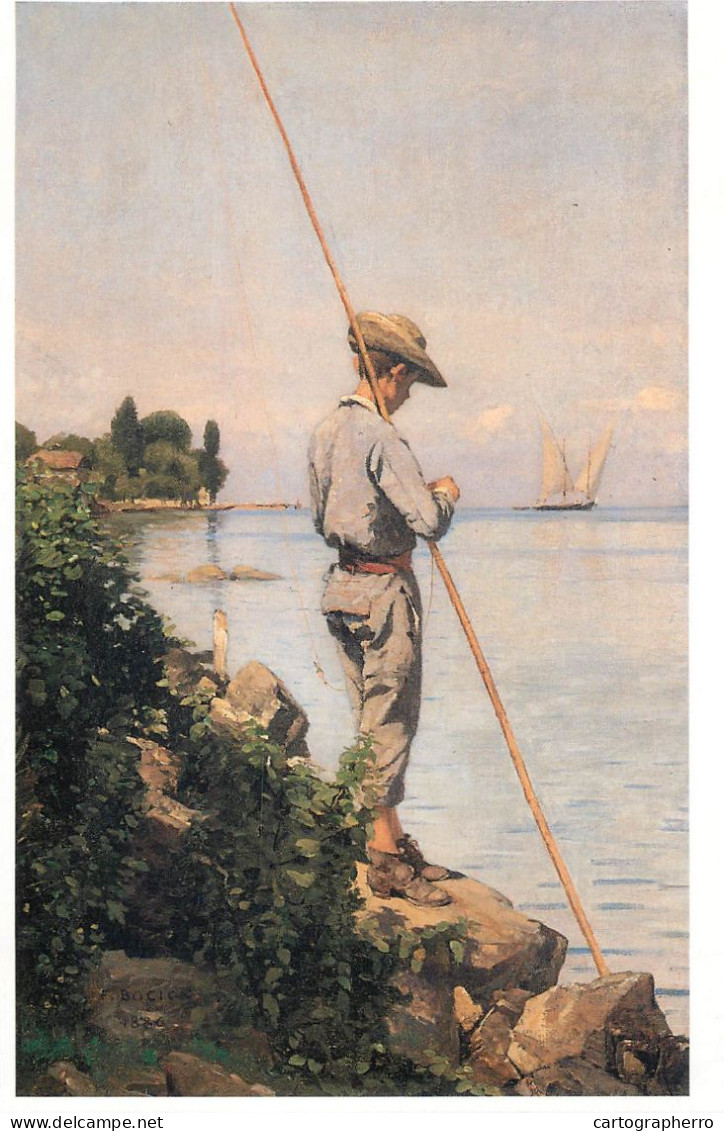 Navigation Sailing Vessels & Boats Themed Postcard Pecheur A La Ligne Vevey - Voiliers