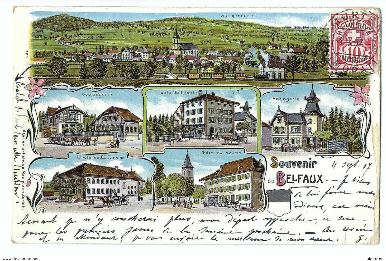 32423 - Litho Souvenir De Belfaux Multivues  + Cachet Linéaire Belfaux-Village 1907 - Autres & Non Classés