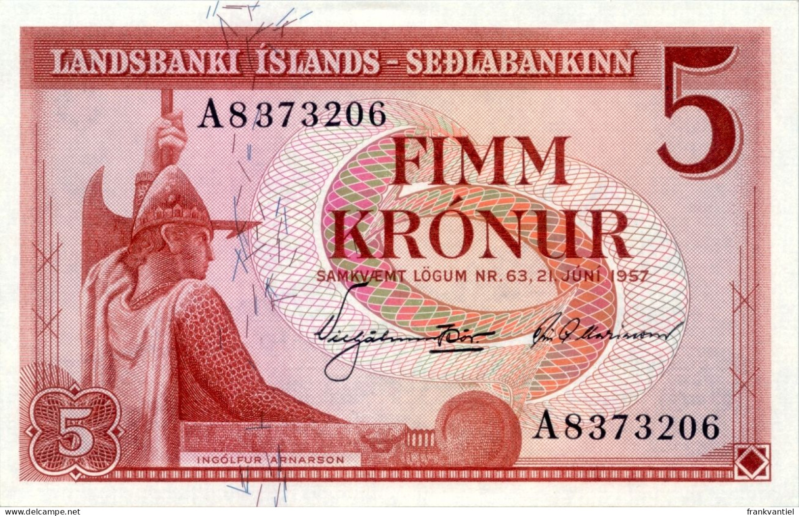 Iceland P-37b 5 Kronur 1957 UNC - Iceland