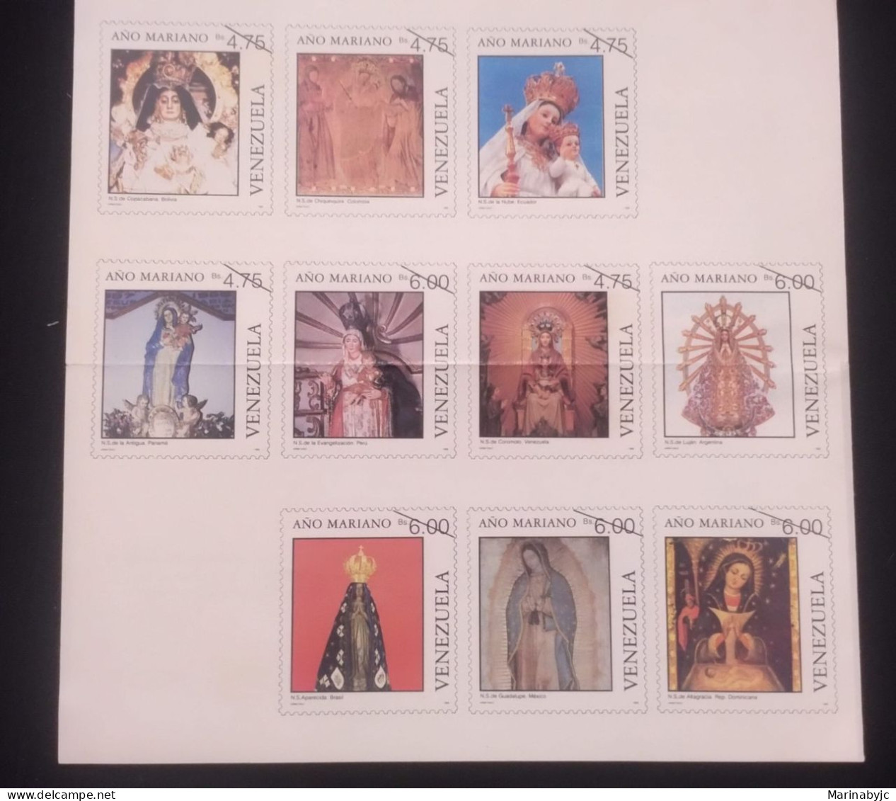 D)1988, VENEZUELA, SHEET WITH STAMPS, ISSUE, MARIAN YEAR, OUR LADY OF COPACABANA, BRAZIL, OUR LADY OF CHIQUINQUIRÁ, COLO - Venezuela