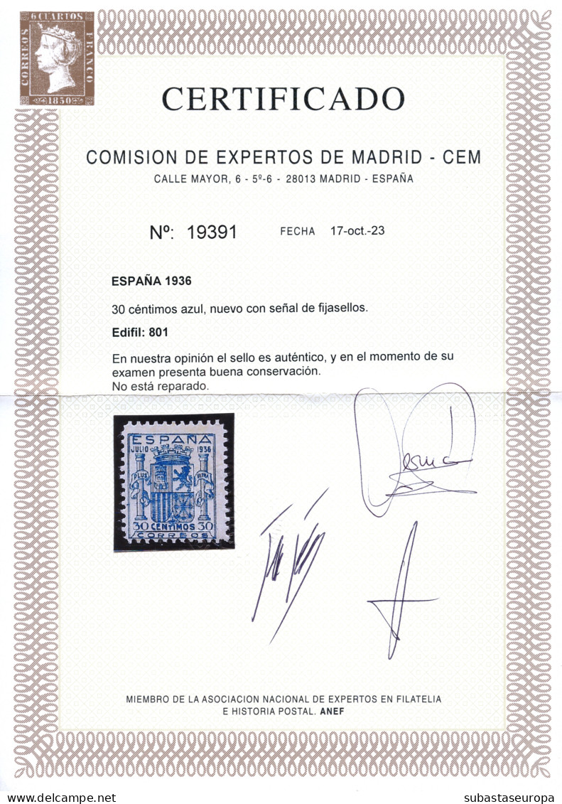 * 801. Granada. Centraje Algo Justo Pero Aceptable. Certificado CEM (2023). Cat. 700 €. - Unused Stamps