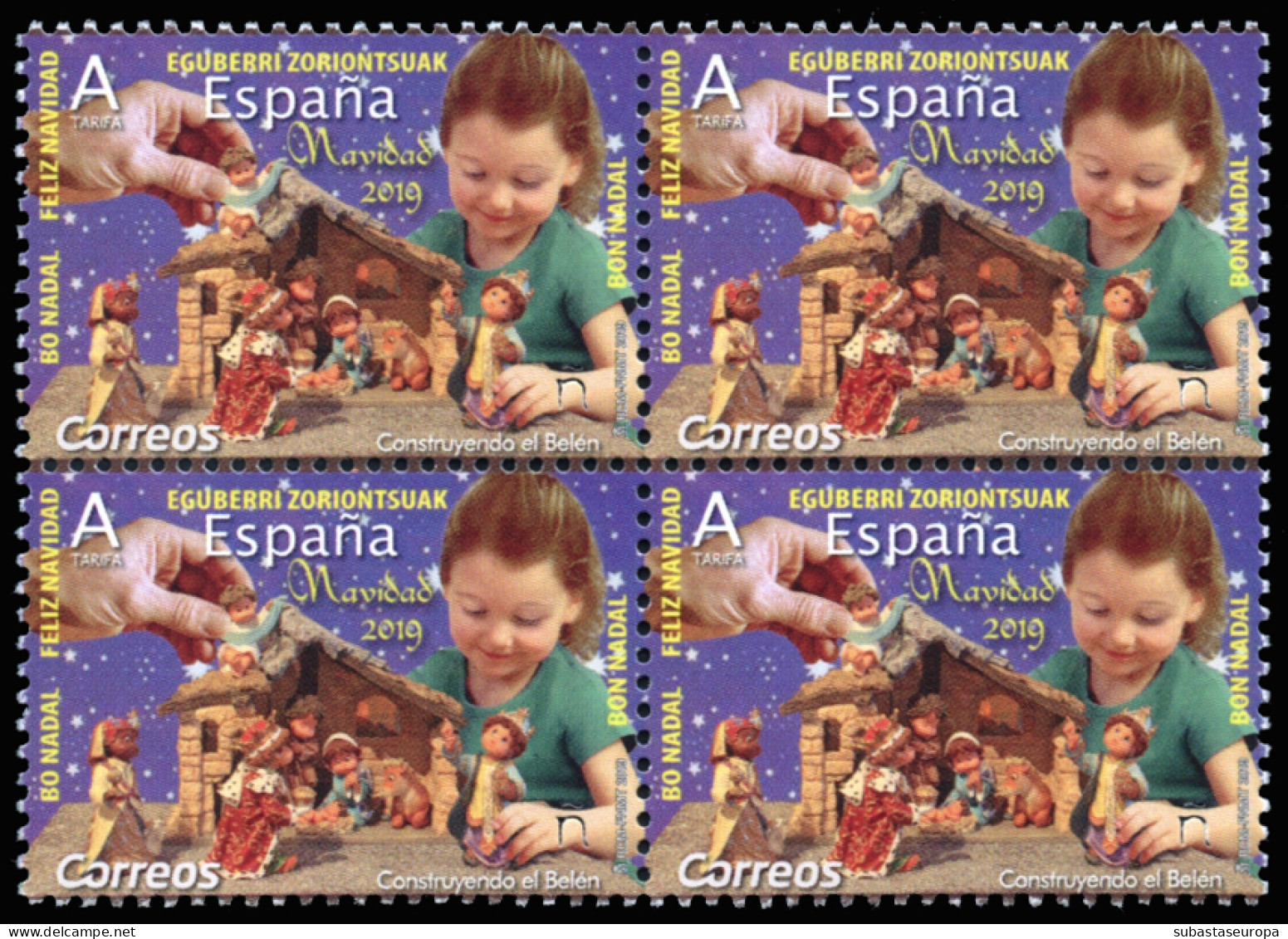 ** 5353a. Navidad 2019. Sello Dentado No Adhesivo. Servicio Filatélico Solo Sirvió Con Papel Adhesivo. En Bloque De 4. R - Unused Stamps