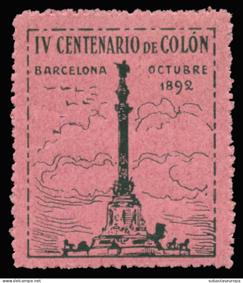 IV Centenario De Colón. Barcelona. Octubre 1892. Sin Valor Facial. Color Rosa. Muy Rara. - Vignetten Van De Burgeroorlog