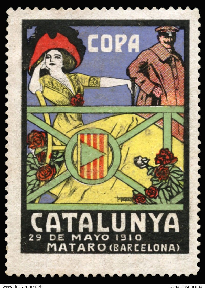 Catalunya. Copa Catalunya. 29 Mayo 1910. Mataró (Barcelona). ** Sin Valor Facial. Multicolor. Bonita Y Rara Viñeta Autom - Viñetas De La Guerra Civil