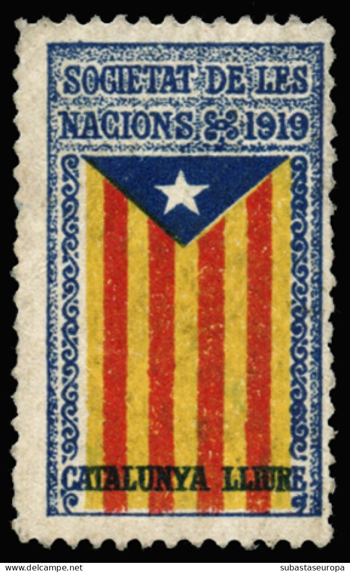 Catalunya, 1919. Societat De Les Nacions. Catalunya Lliure. **. Sin Valor Facial. Color Azul, Amarillo Y Carmín. Allepuz - Spanish Civil War Labels