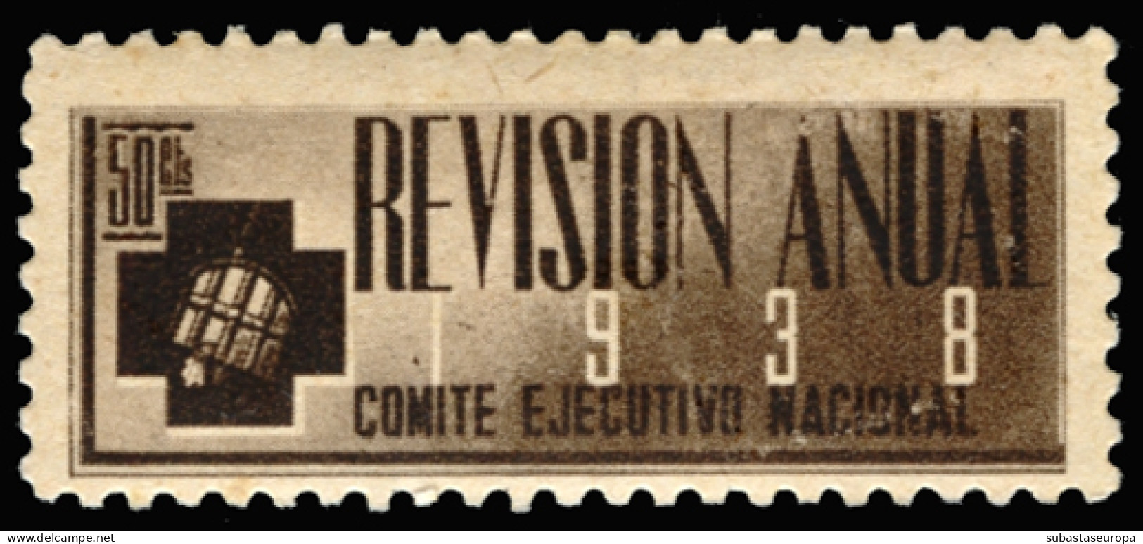 Socorro Rojo Internacional. Comité Ejecutivo Nacional. Revisión Anual 1938. * 50 Cts. Color Castaño. Allepuz Nº 1219. - Spanish Civil War Labels