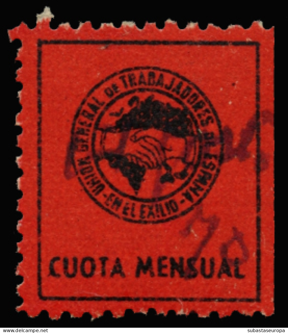 Francia. UGT. Viñeta Cuota Mensual UGT En El Exilio. Rara. - Spanish Civil War Labels