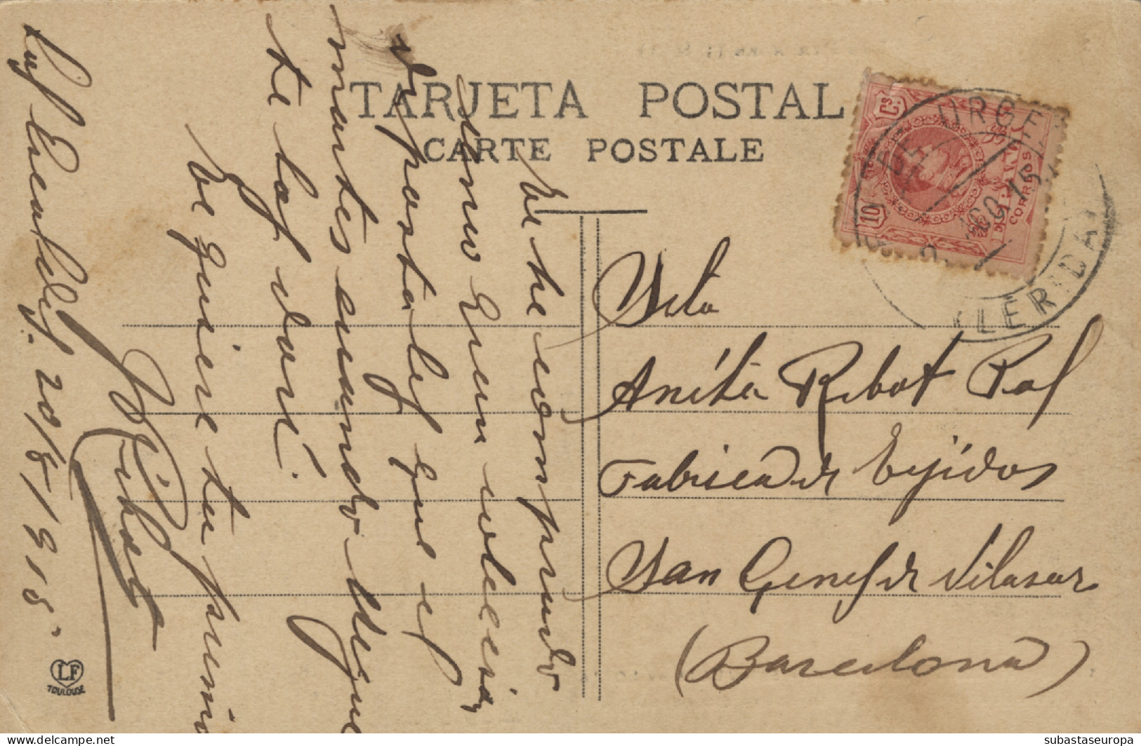1915. T.P. De Sant Julià. Circulada De Escaldes A San Ginés De Vilassar (actualmente Vilassar De Dalt. Franqueada Con Se - Lettres & Documents