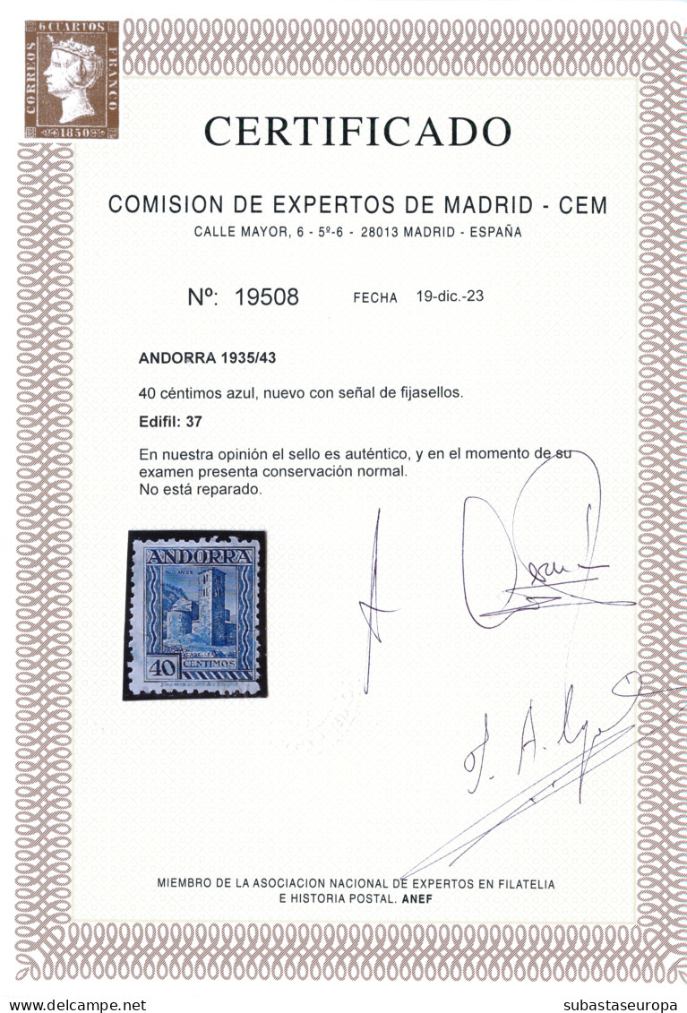 * 28/44. Sin Nº 41. 40 Cts. Con Certificado CEM (2023). Cat. 1200 €. - Ongebruikt