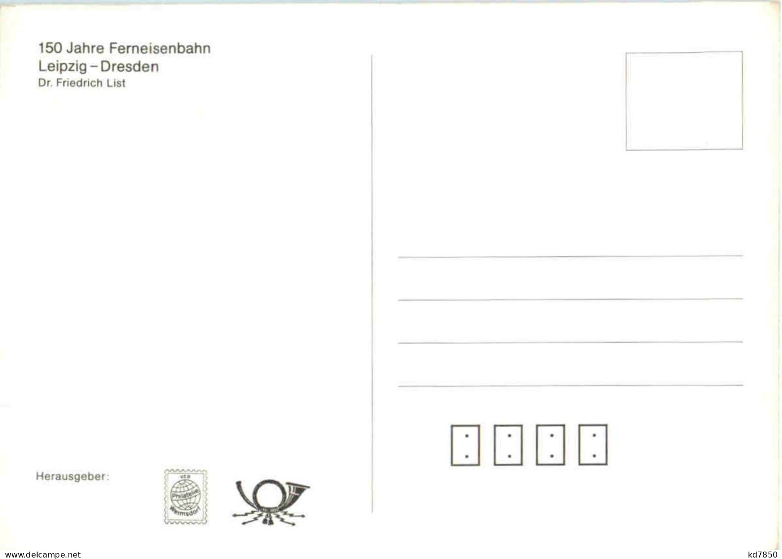150 Jahre Ferneisenbahn - Dr. Friedrich List - Maximum Card - Historische Persönlichkeiten
