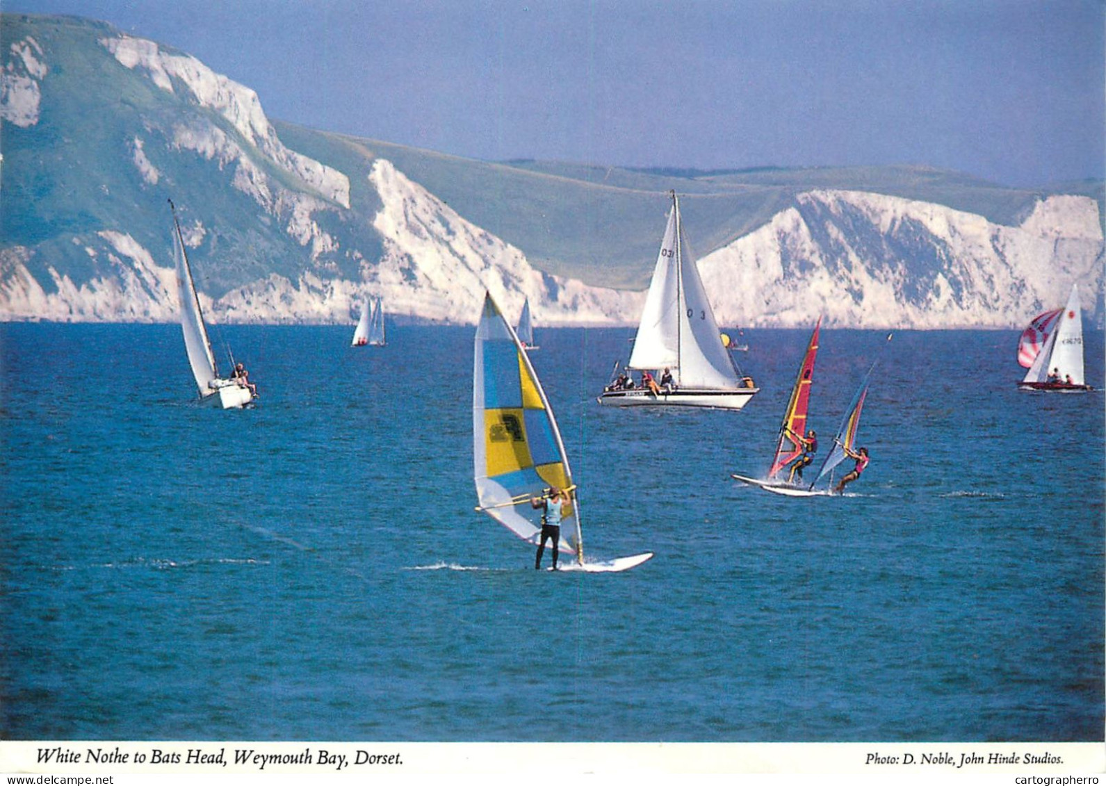 Navigation Sailing Vessels & Boats Themed Postcard Dorset White Nothe To Bats Head Wind Surfers - Velieri