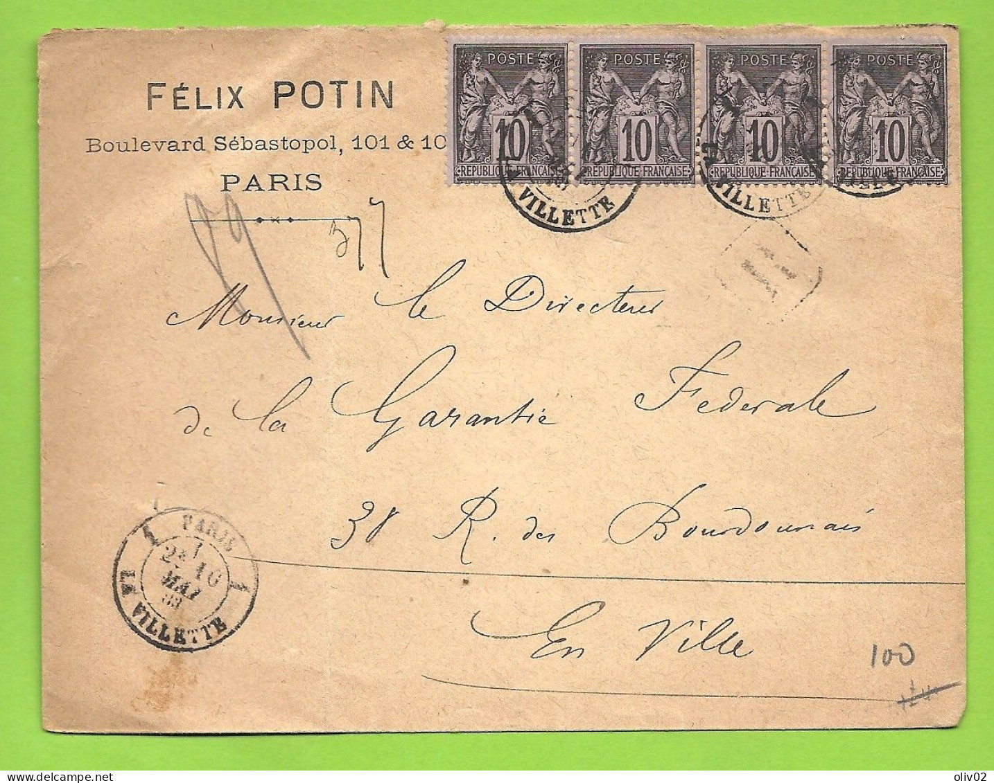 Paris - Recommandé Pour La Ville. FELIX POTIN - 1877-1920: Periodo Semi Moderno