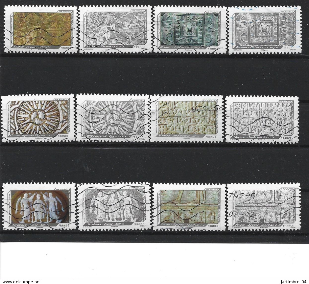 2012 FRANCE Adhesif 650-61 Oblitérés, Impression De Relief, Série  Complète - Gebraucht