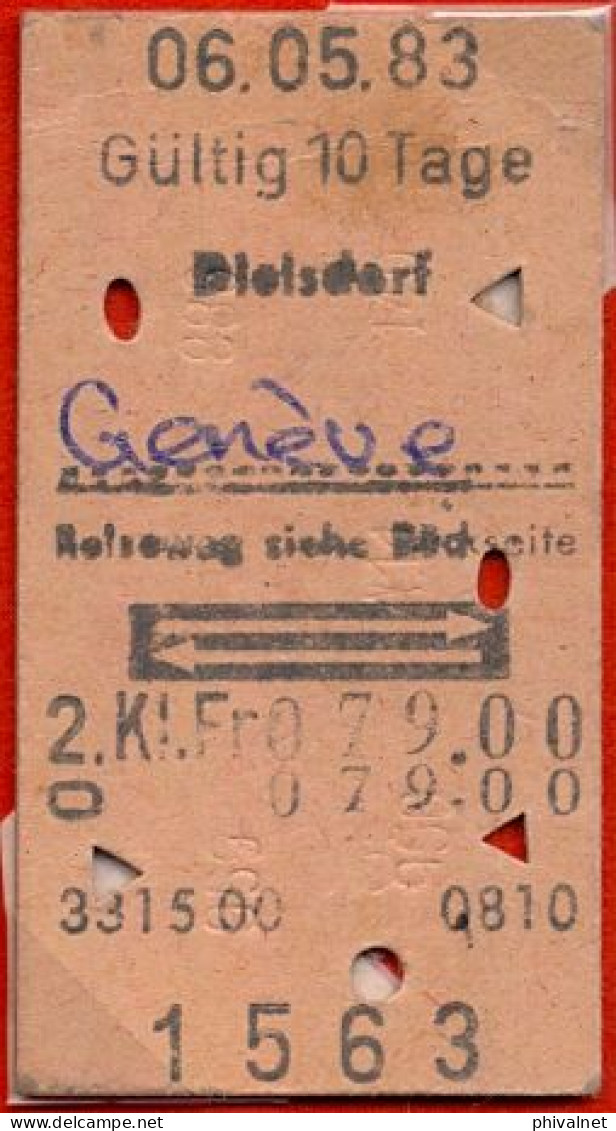 06/05/83 , DIELSDORF - GENÉVE , TICKET DE FERROCARRIL , TREN , TRAIN , RAILWAYS - Europa