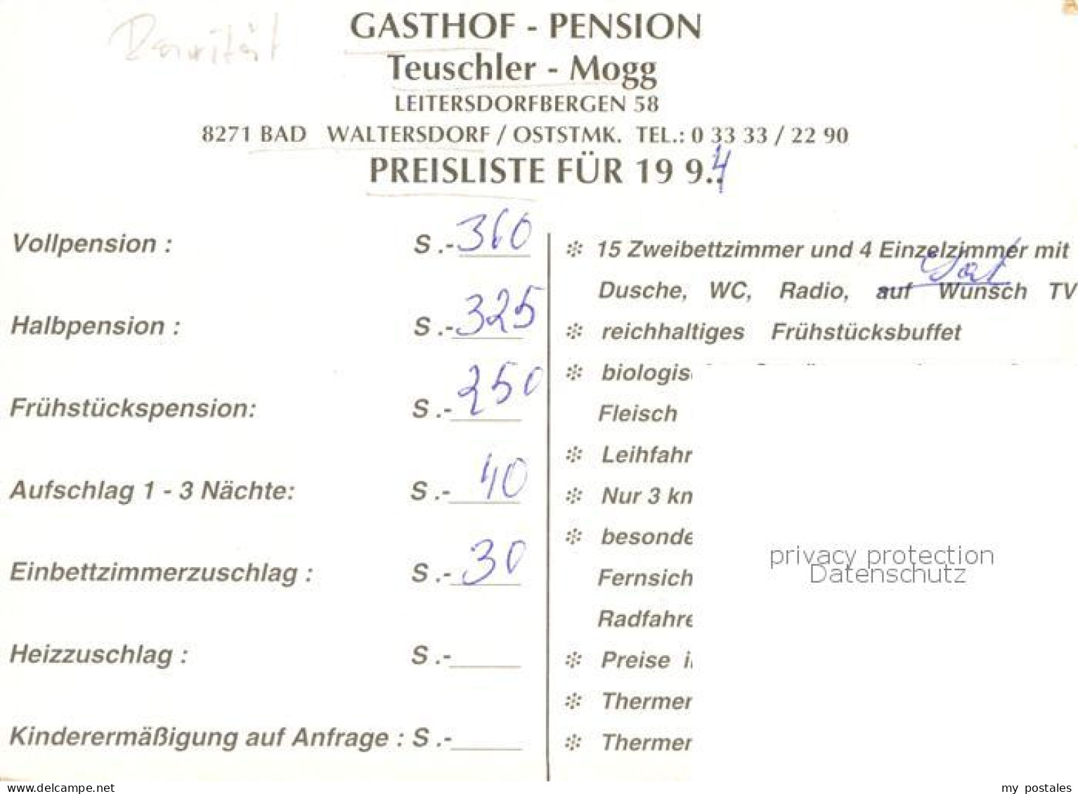 73785924 Bad Waltersdorf Gasthof-Pension Teuschler-Mogg Aussenansicht M. Preisli - Altri & Non Classificati