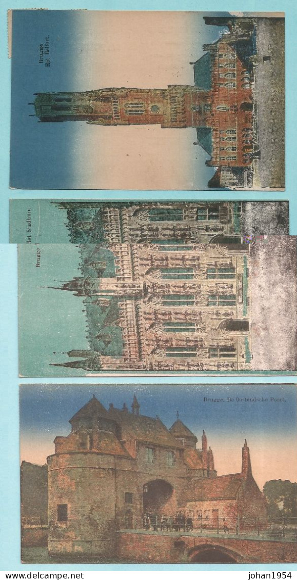 3x BRUGGE : Het Belfort + Het Stadhuis + De Oostendsche Poort. Afz.: Croonenberghs - Hasselt - Wijnen - 03/10/1921 - Brugge