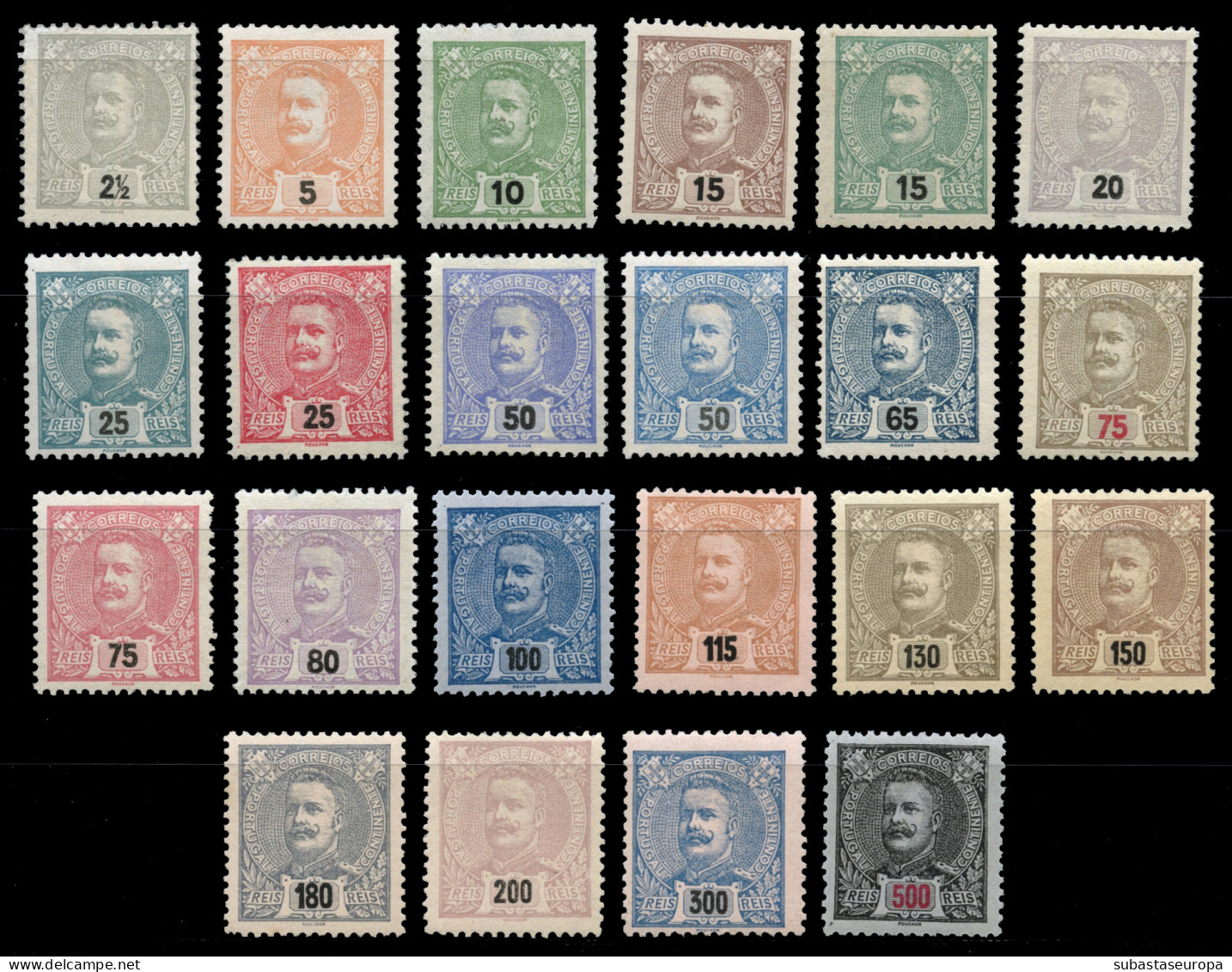 PORTUGAL. ** 124/45. Carlos I. Mundifil Nº 126/36 Y 140/47 (2310 €). Muy Rara. Cat. 1500 €. - Unused Stamps