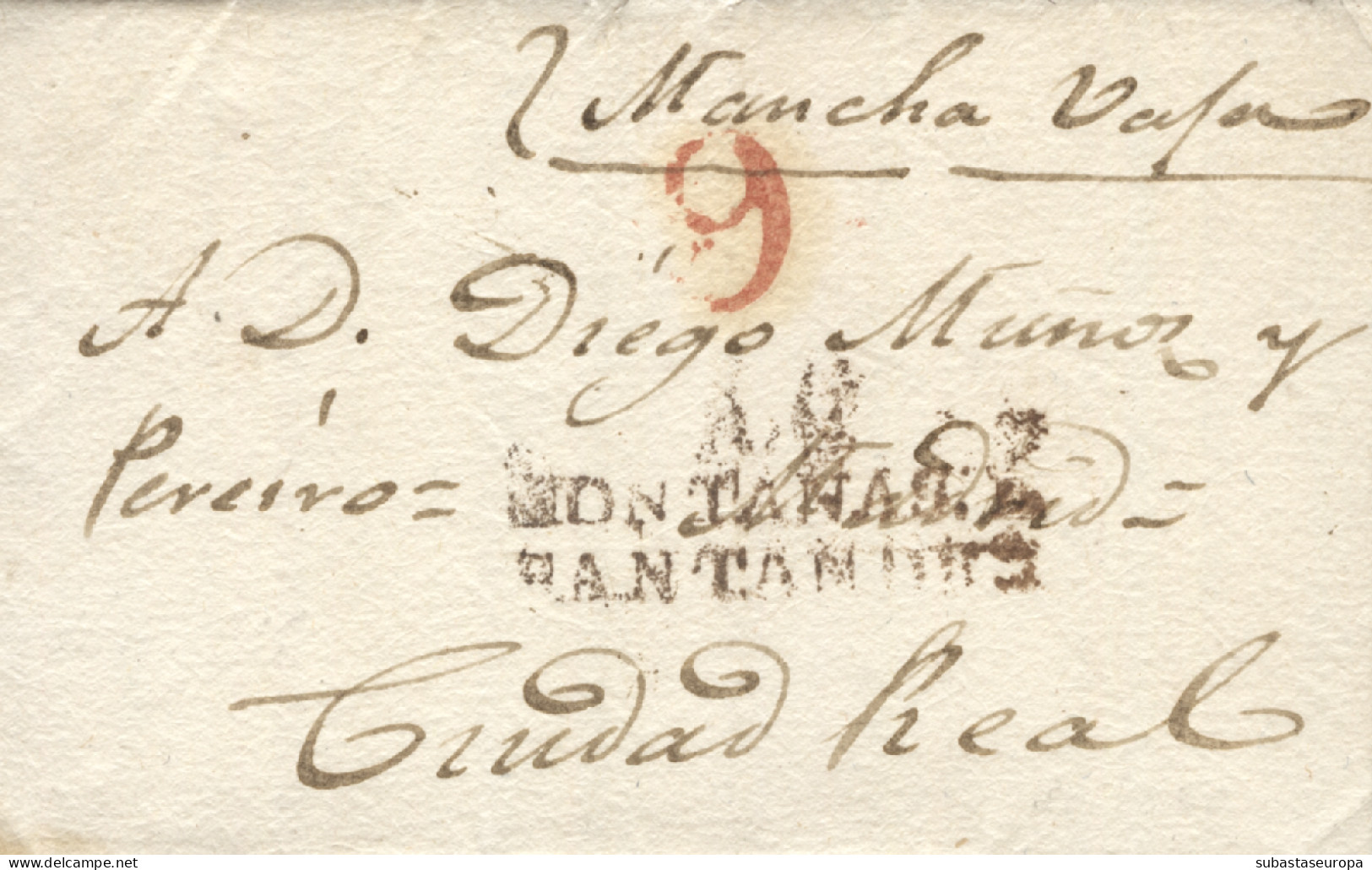 D.P. 9. 1825. Carta De Portillo A Ciudad Real. Marca Roja "A.C./MONTAÑAS DE/SANTANDER" De Aguilar De Campóo Nº 2R. Varia - ...-1850 Prephilately