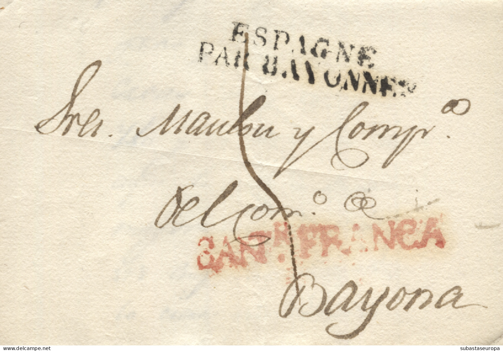 D.P. 9. 1824. Carta De Santander A Bayona (Francia). Marca Lineal 15R Y En Negro Marca Francesa "ESPAGNE/PAR BAYONNE". P - ...-1850 Vorphilatelie