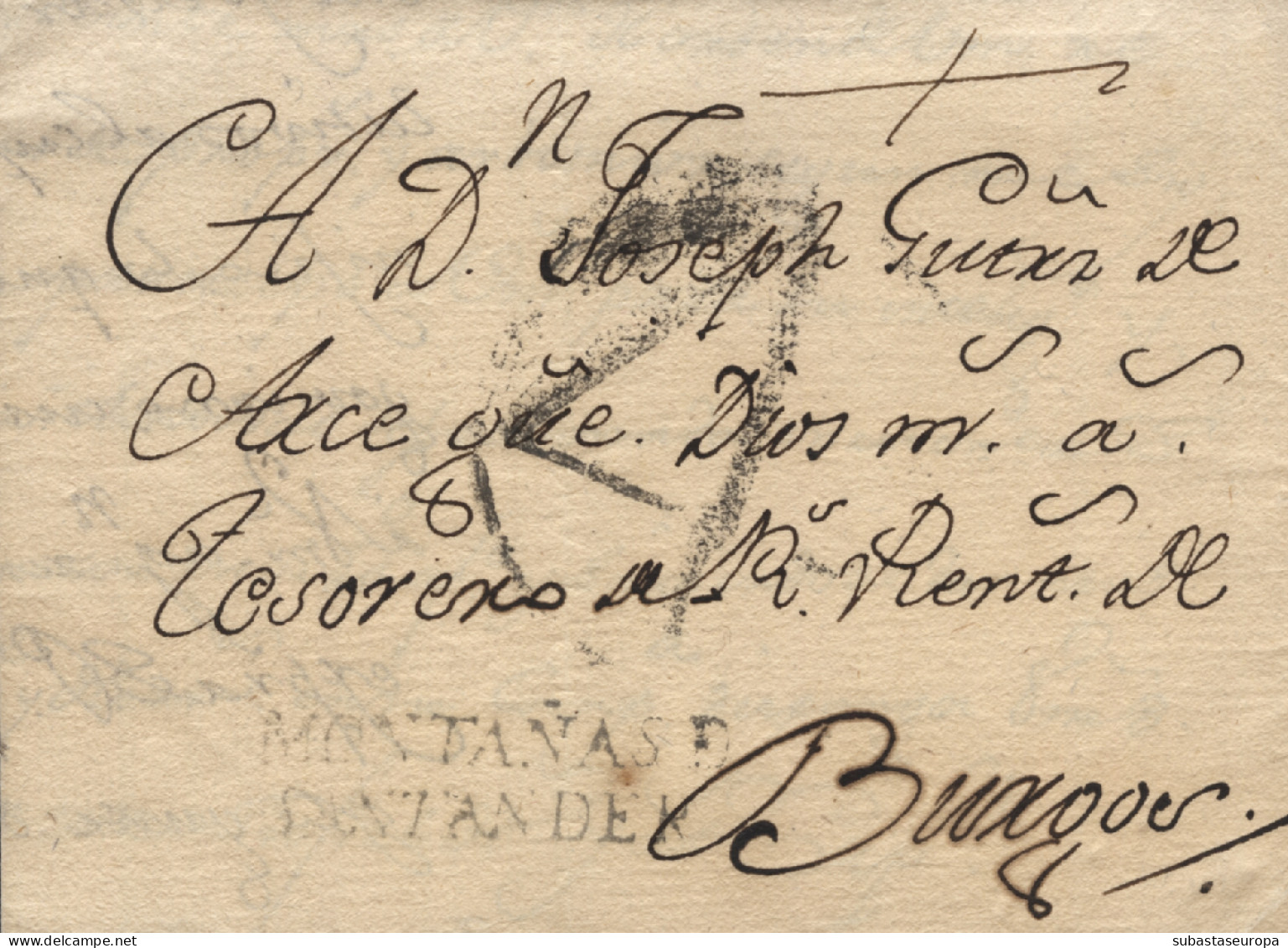 D.P. 9. 1789. Carta De Villacarriedo A Burgos. Marca En Color Negro 4N. Al Lado Espectacular Marca De Porteo "4" Dentro  - ...-1850 Vorphilatelie