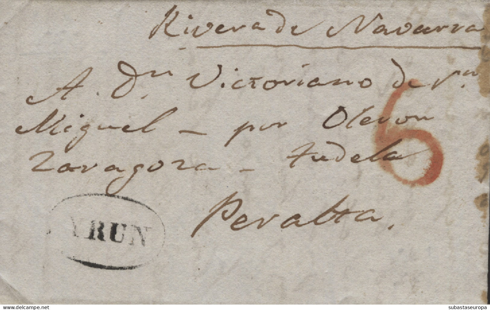 D.P. 11. 1842. Carta De San Juan De Luz (Francia) A Peralta (Navarra). Marca De Irún 9N. - ...-1850 Prephilately
